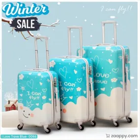 3 Pcs Set 20" 24" 28 Inches Printed Lightweight ABS Luggage | I Love Travel Blue