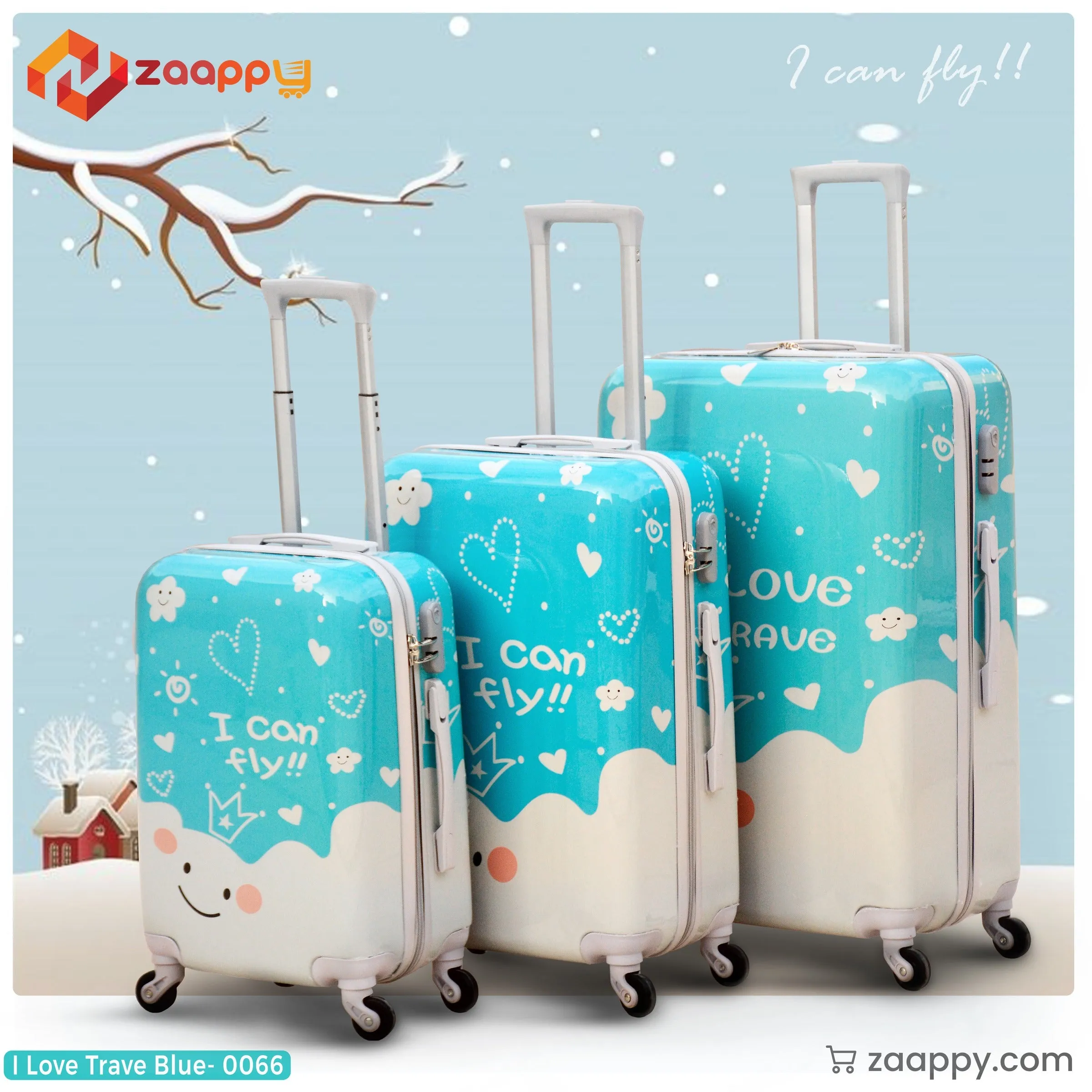 3 Pcs Set 20" 24" 28 Inches Printed Lightweight ABS Luggage | I Love Travel Blue