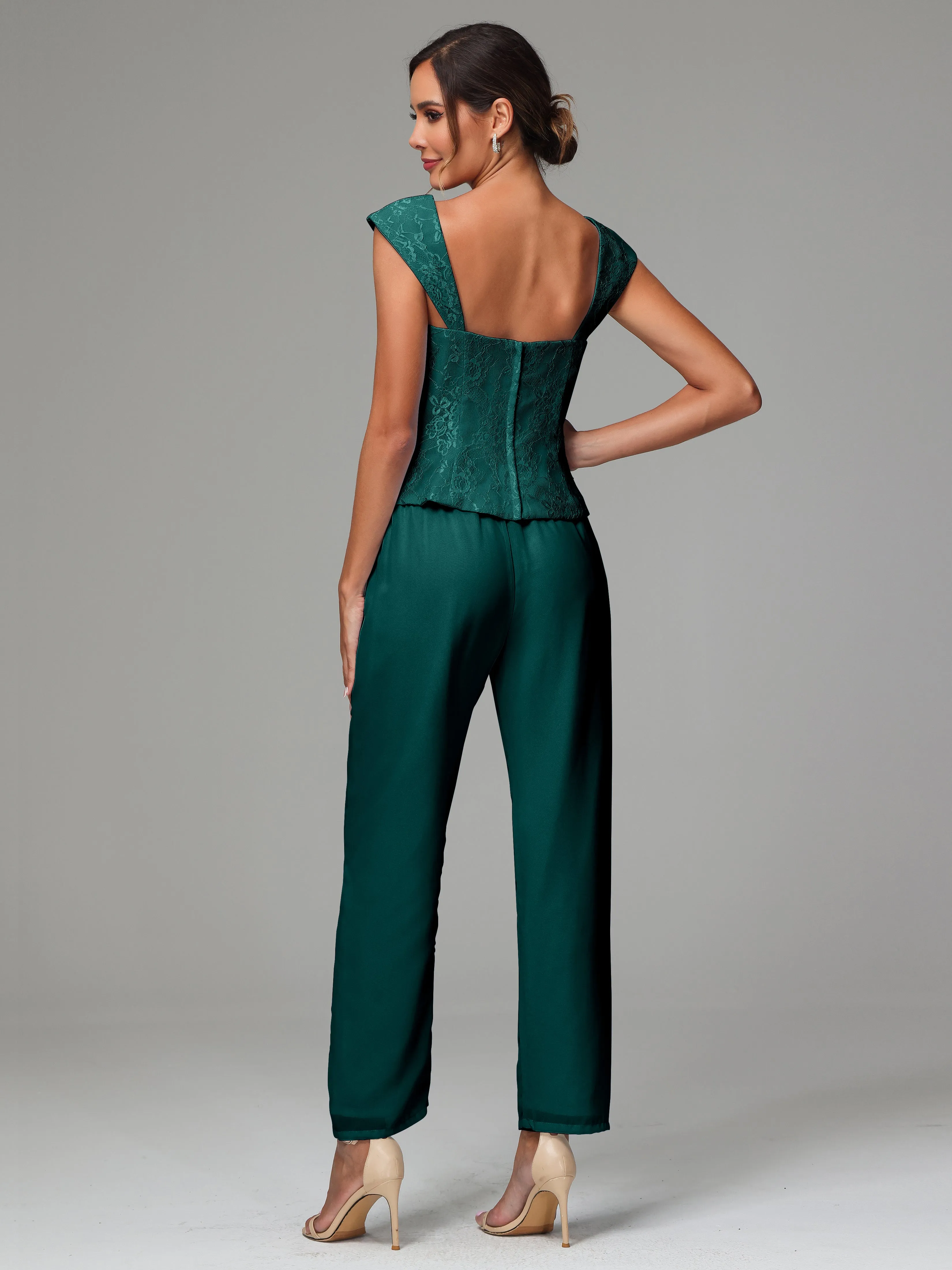 3 Pieces Chiffon Lace Long Sleeves Mother Of The Bride Dress Pants Suits