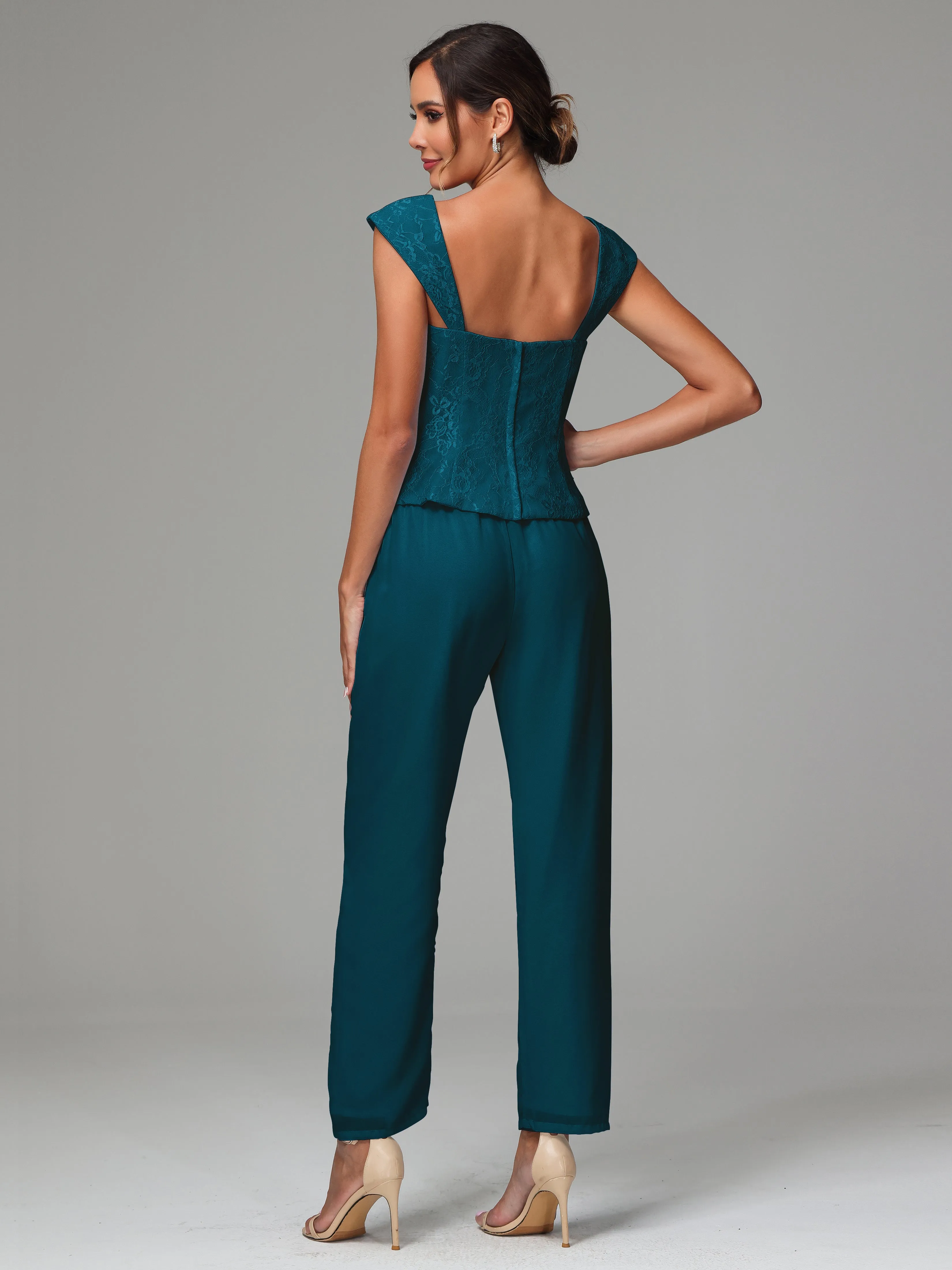 3 Pieces Chiffon Lace Long Sleeves Mother Of The Bride Dress Pants Suits