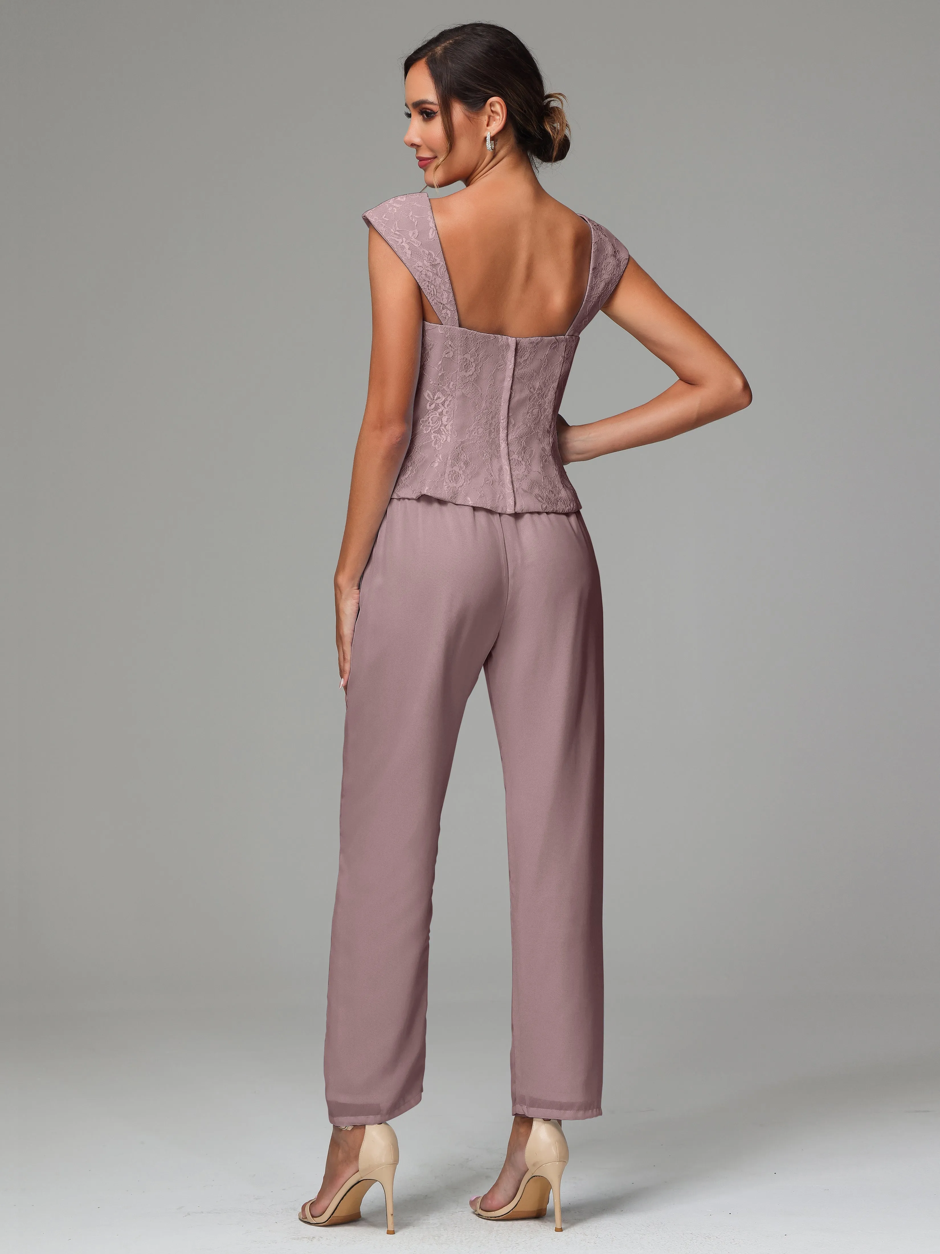 3 Pieces Chiffon Lace Long Sleeves Mother Of The Bride Dress Pants Suits