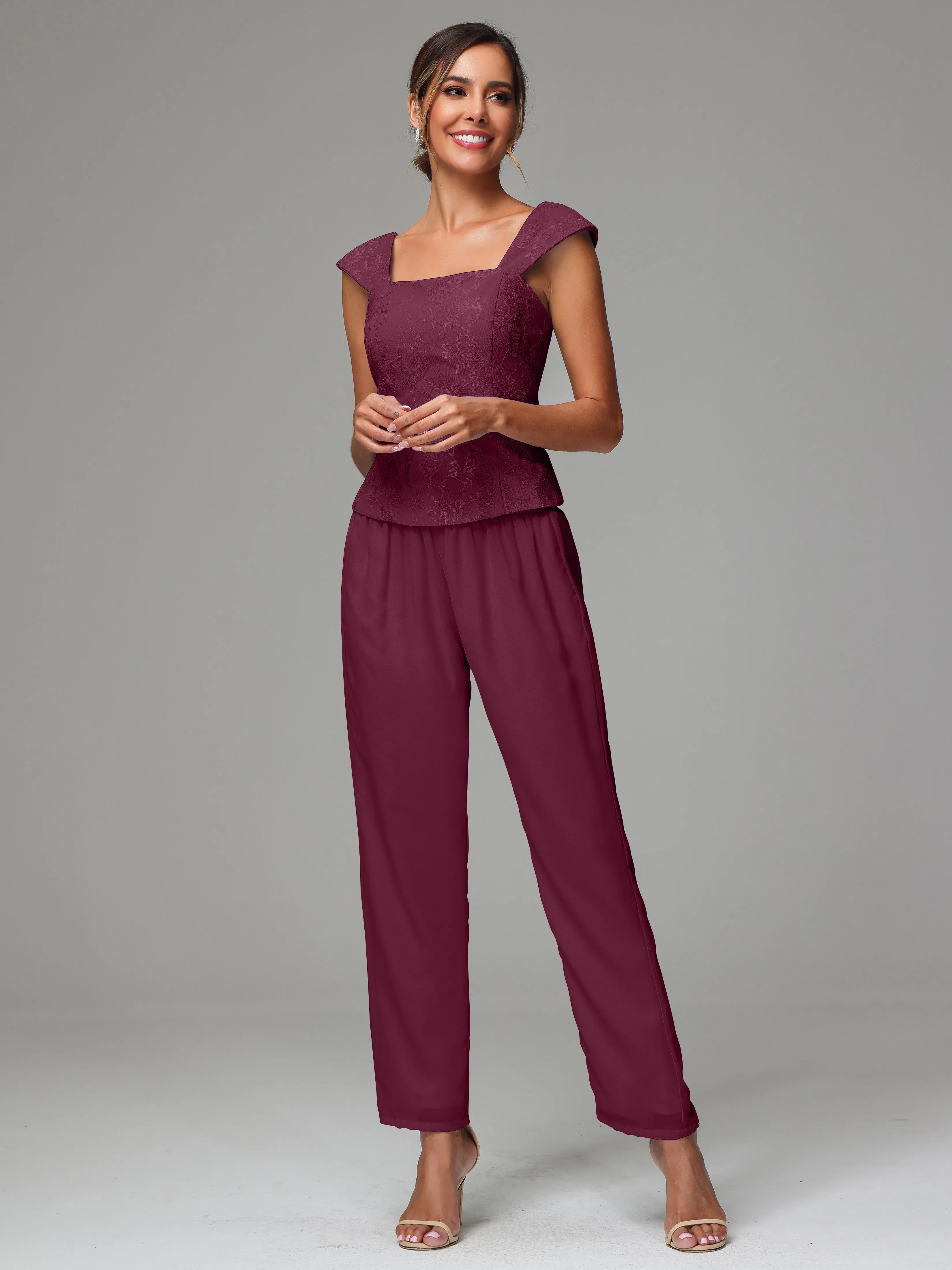 3 Pieces Chiffon Lace Long Sleeves Mother Of The Bride Dress Pants Suits