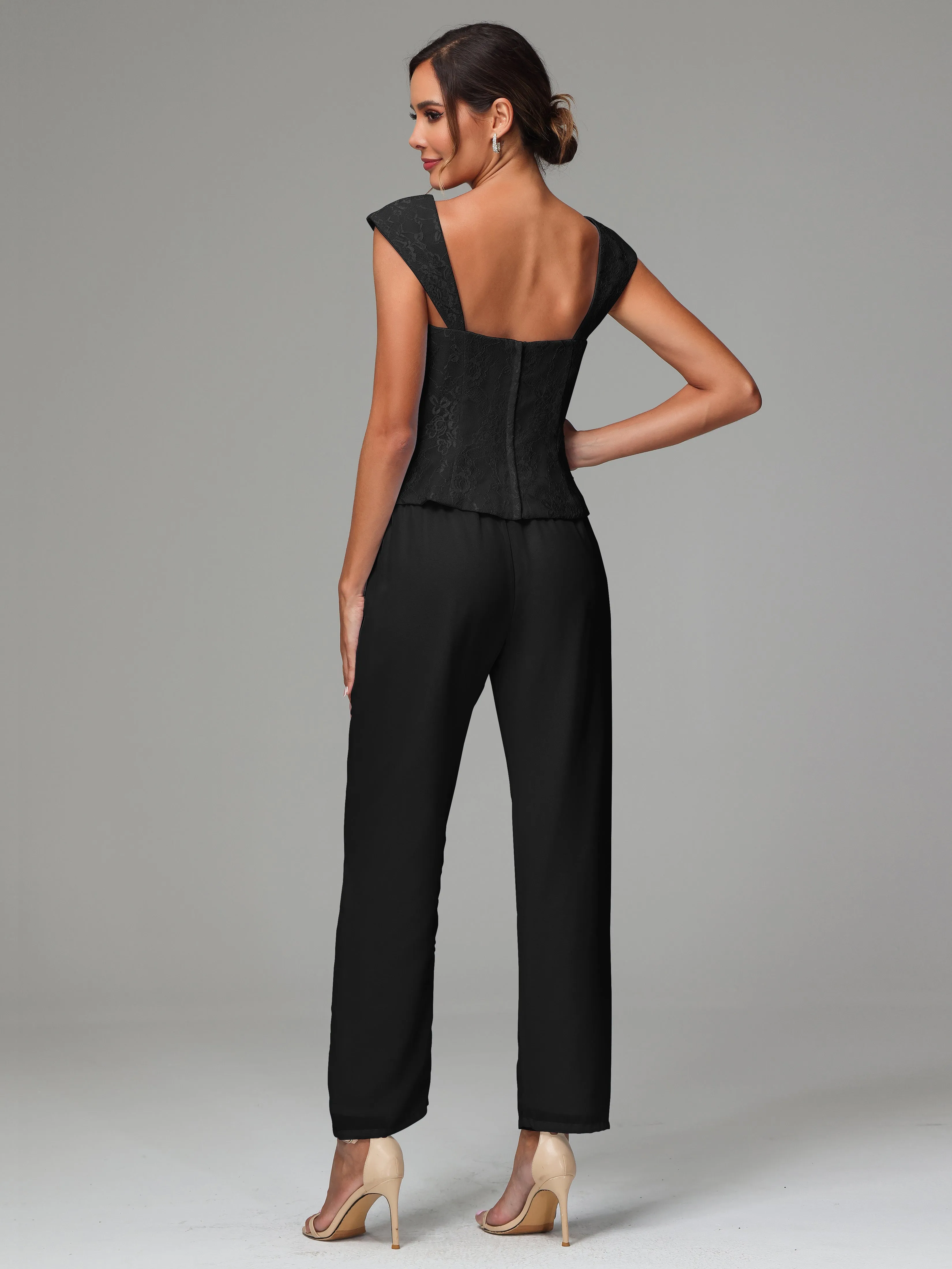 3 Pieces Chiffon Lace Long Sleeves Mother Of The Bride Dress Pants Suits