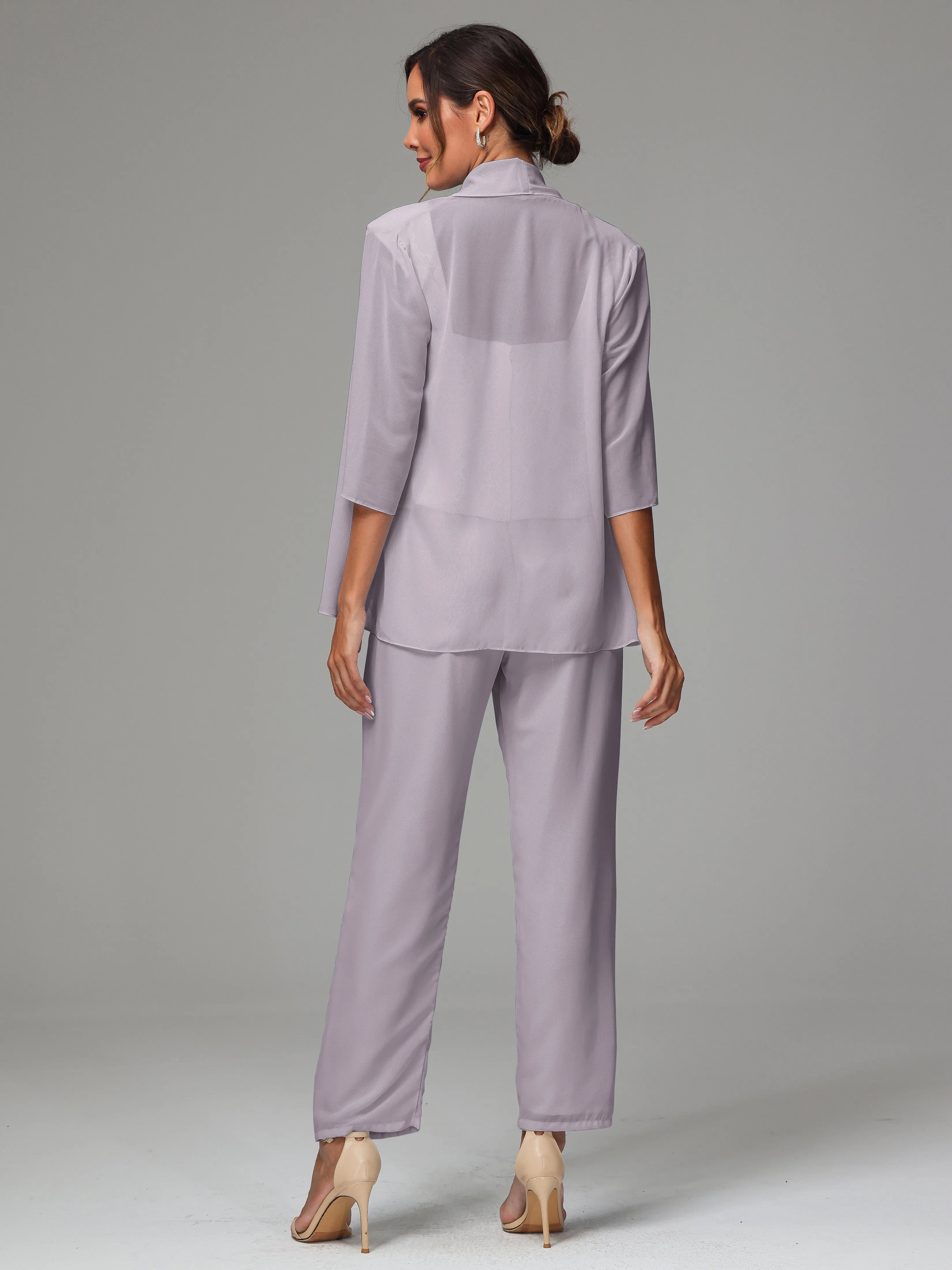 3 Pieces Chiffon Lace Long Sleeves Mother Of The Bride Dress Pants Suits