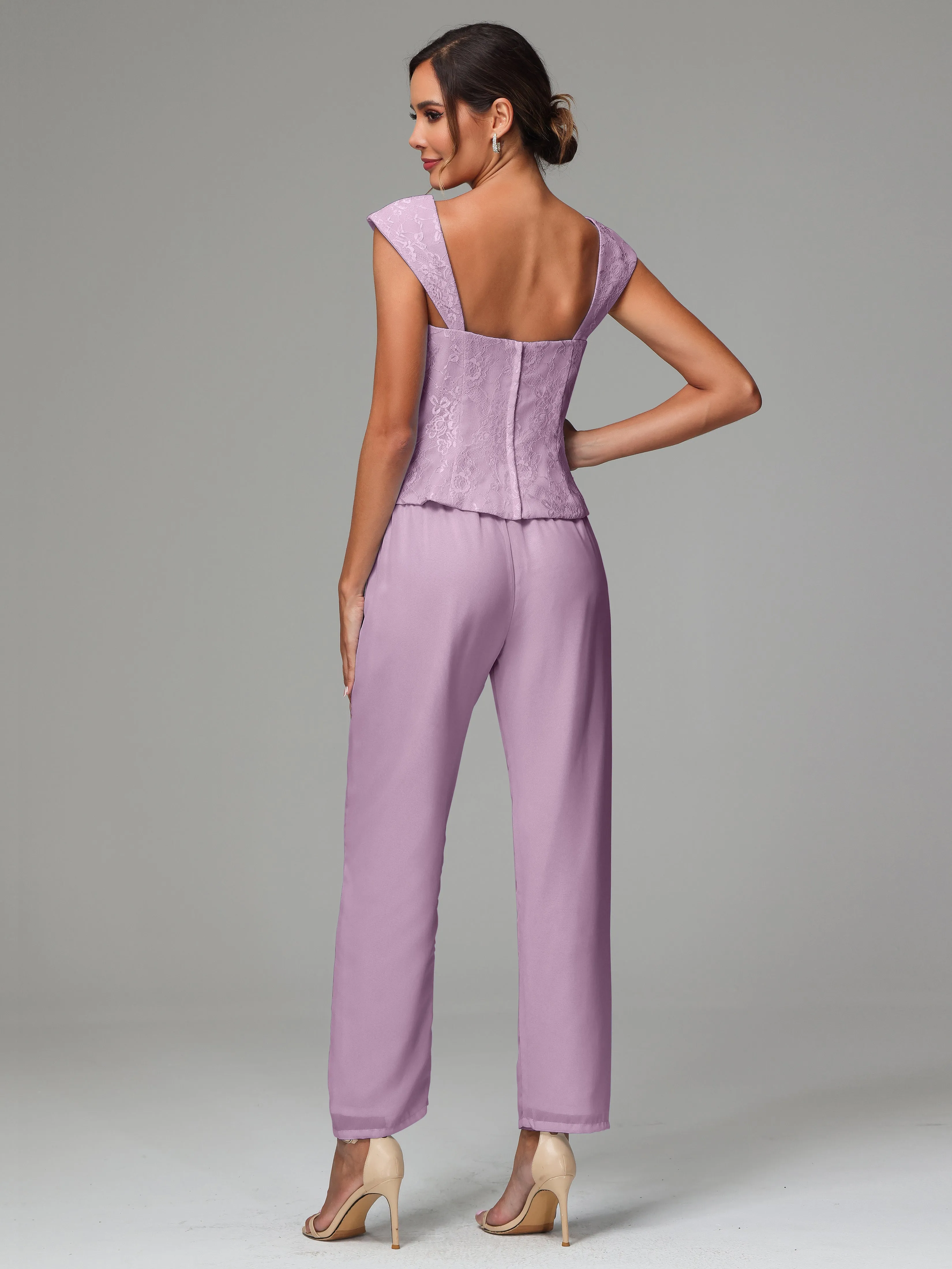 3 Pieces Chiffon Lace Long Sleeves Mother Of The Bride Dress Pants Suits