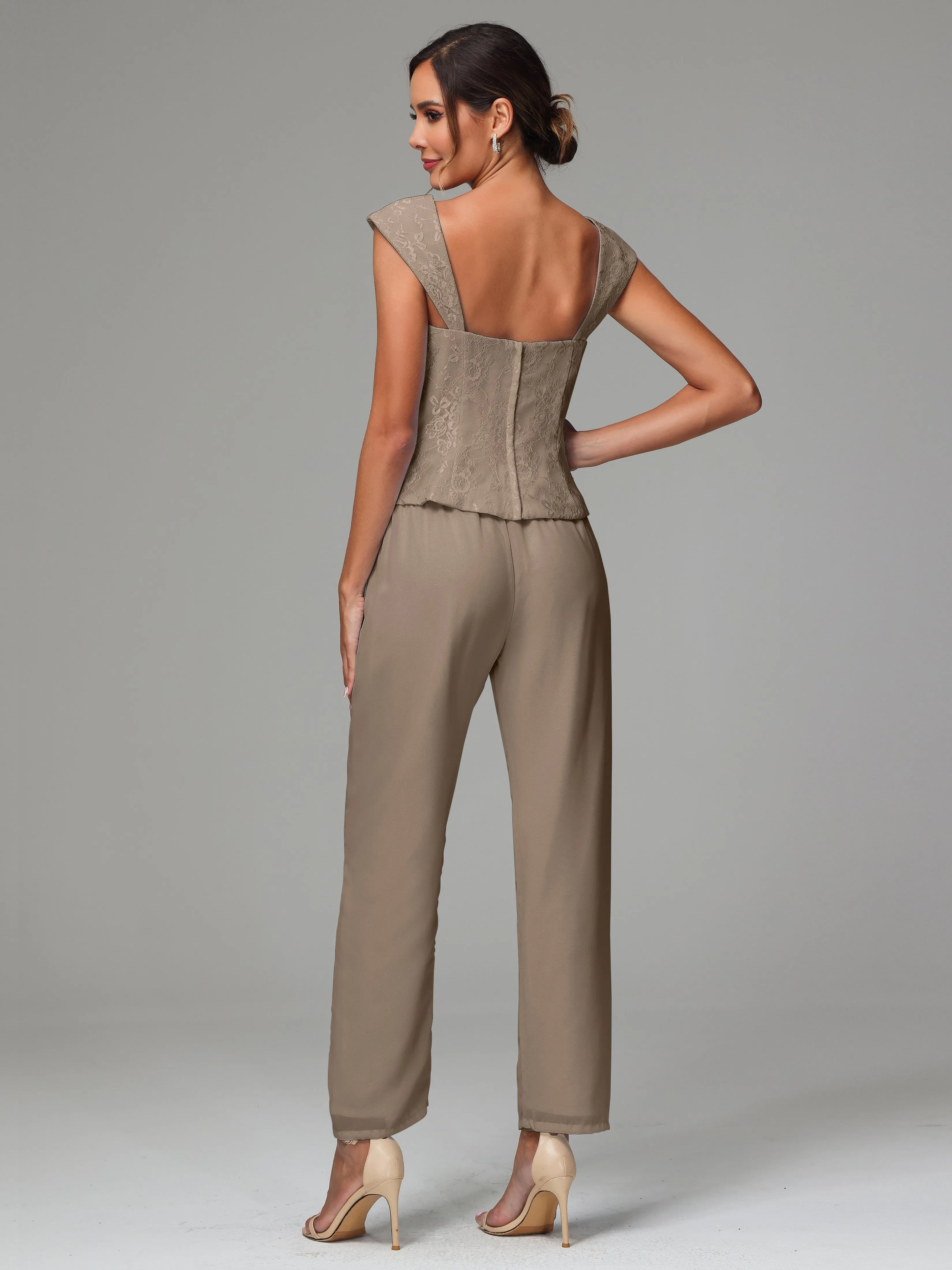 3 Pieces Chiffon Lace Long Sleeves Mother Of The Bride Dress Pants Suits