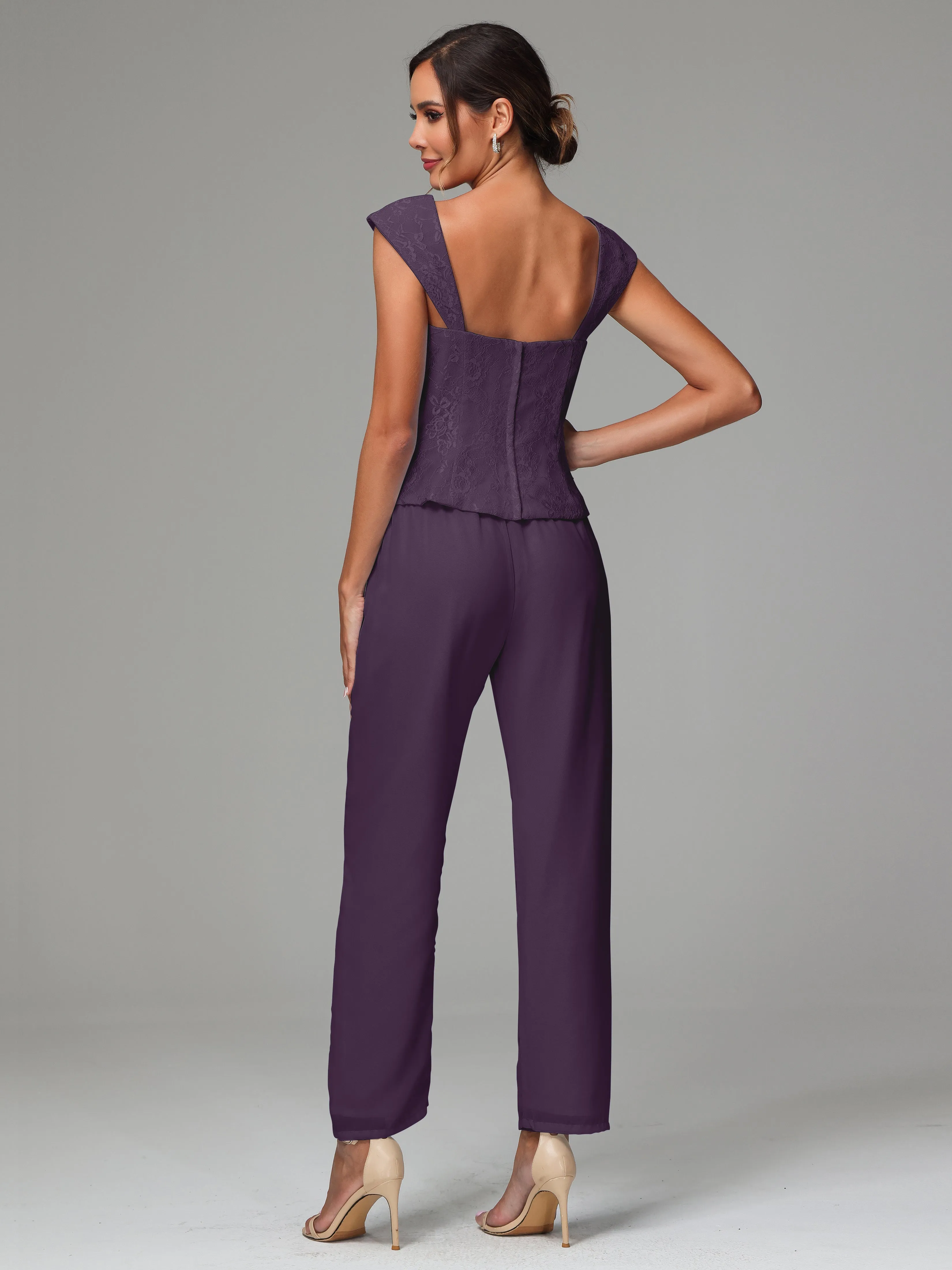 3 Pieces Chiffon Lace Long Sleeves Mother Of The Bride Dress Pants Suits