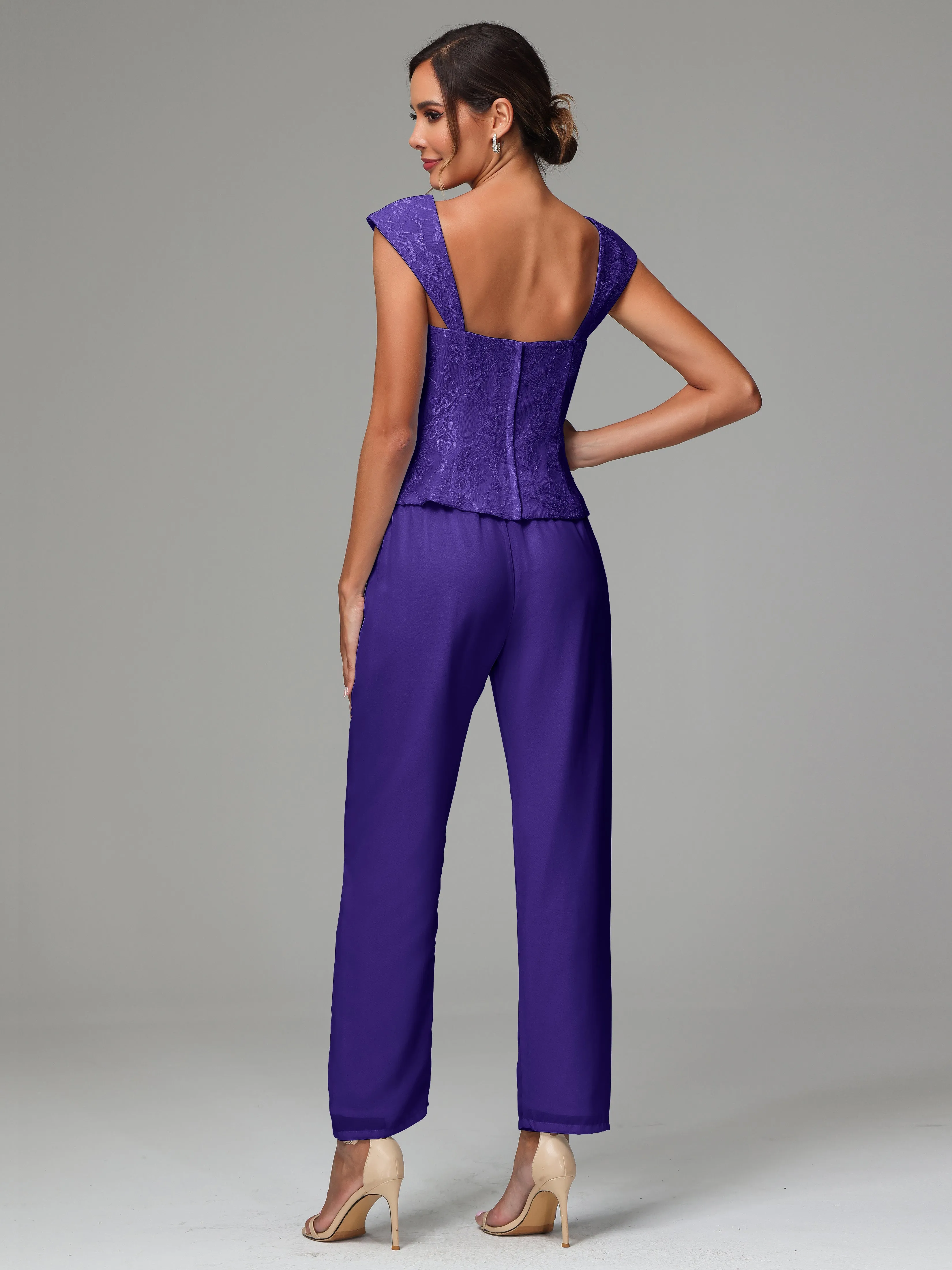 3 Pieces Chiffon Lace Long Sleeves Mother Of The Bride Dress Pants Suits