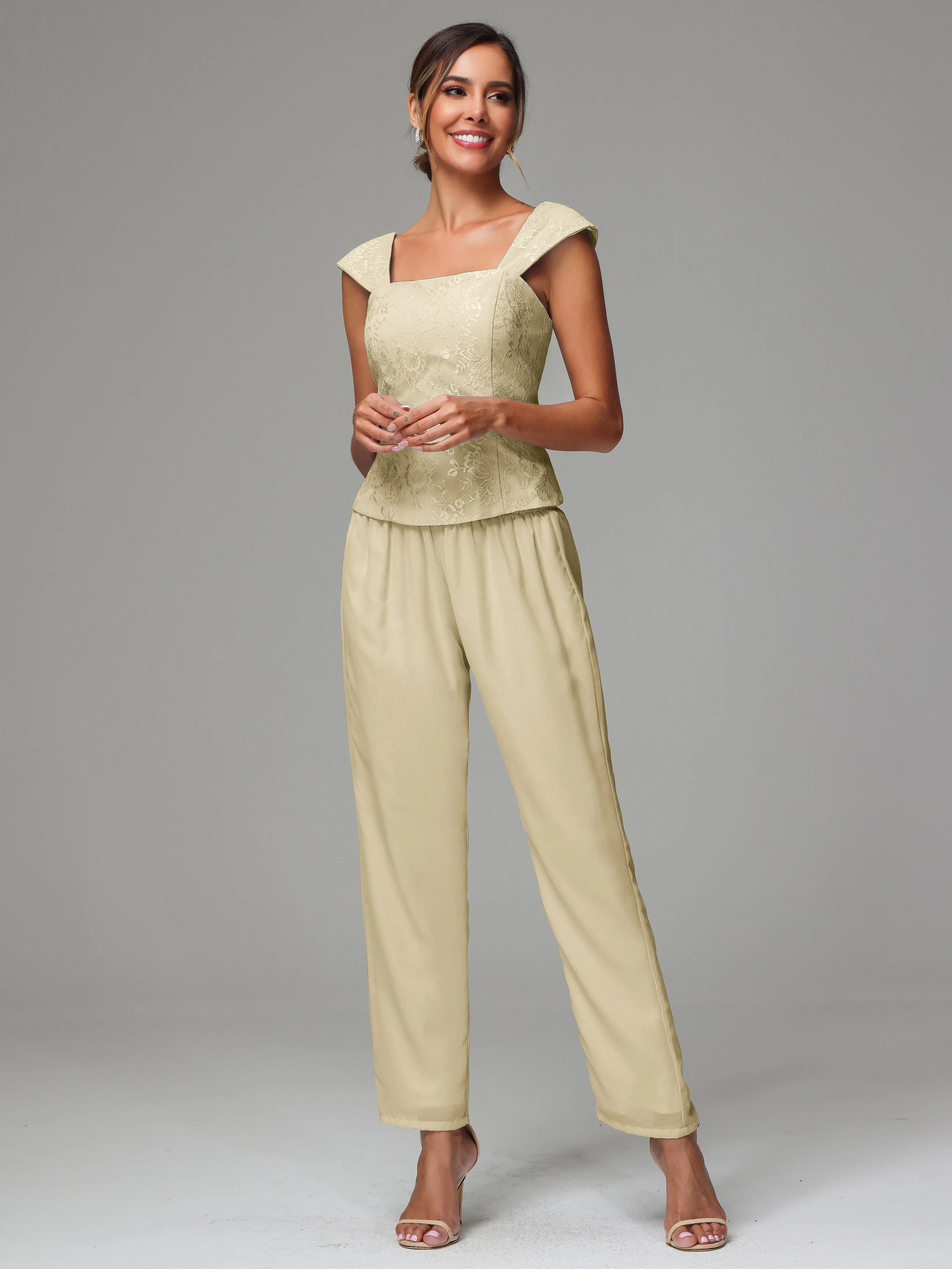 3 Pieces Chiffon Lace Long Sleeves Mother Of The Bride Dress Pants Suits