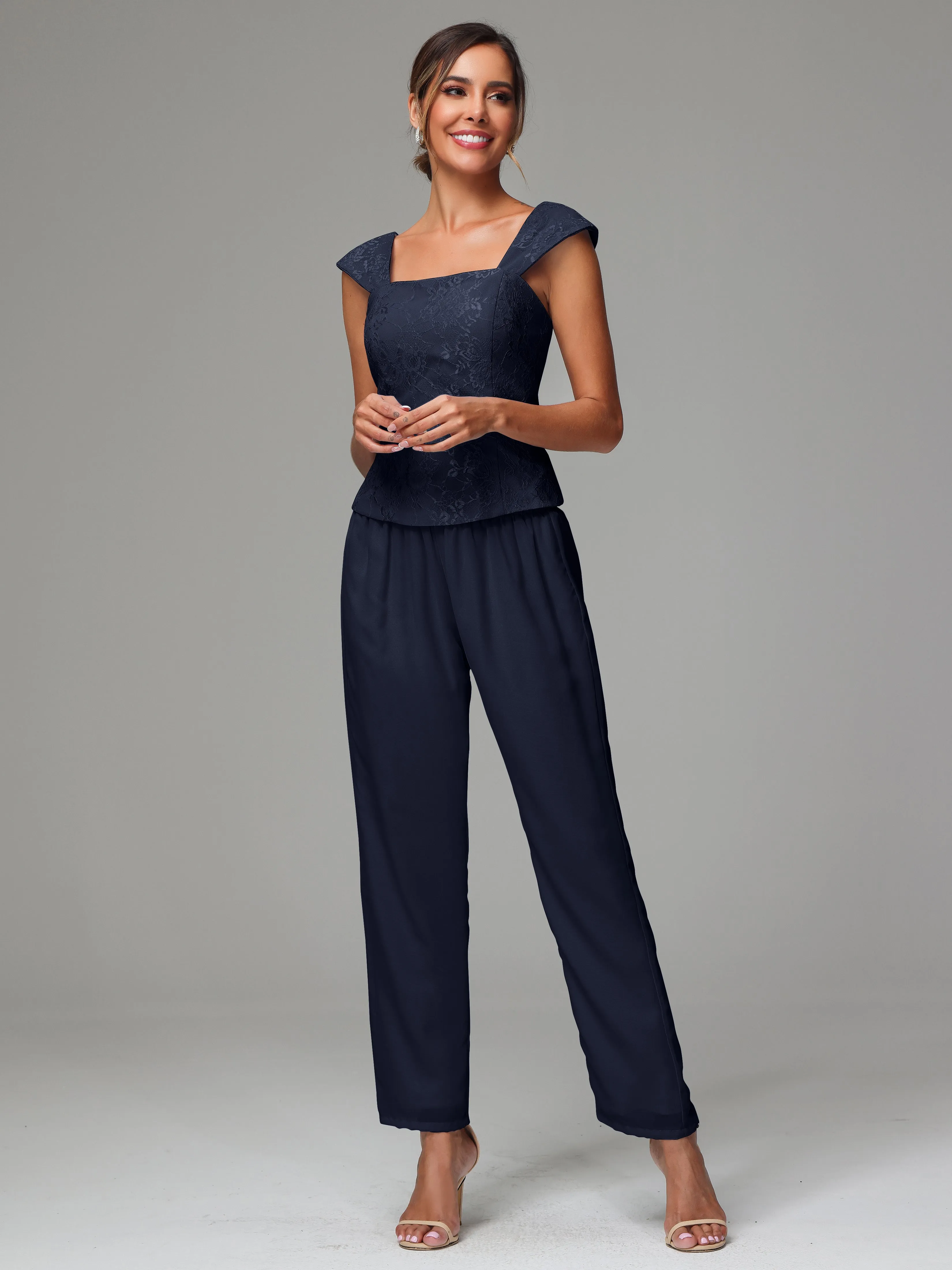 3 Pieces Chiffon Lace Long Sleeves Mother Of The Bride Dress Pants Suits