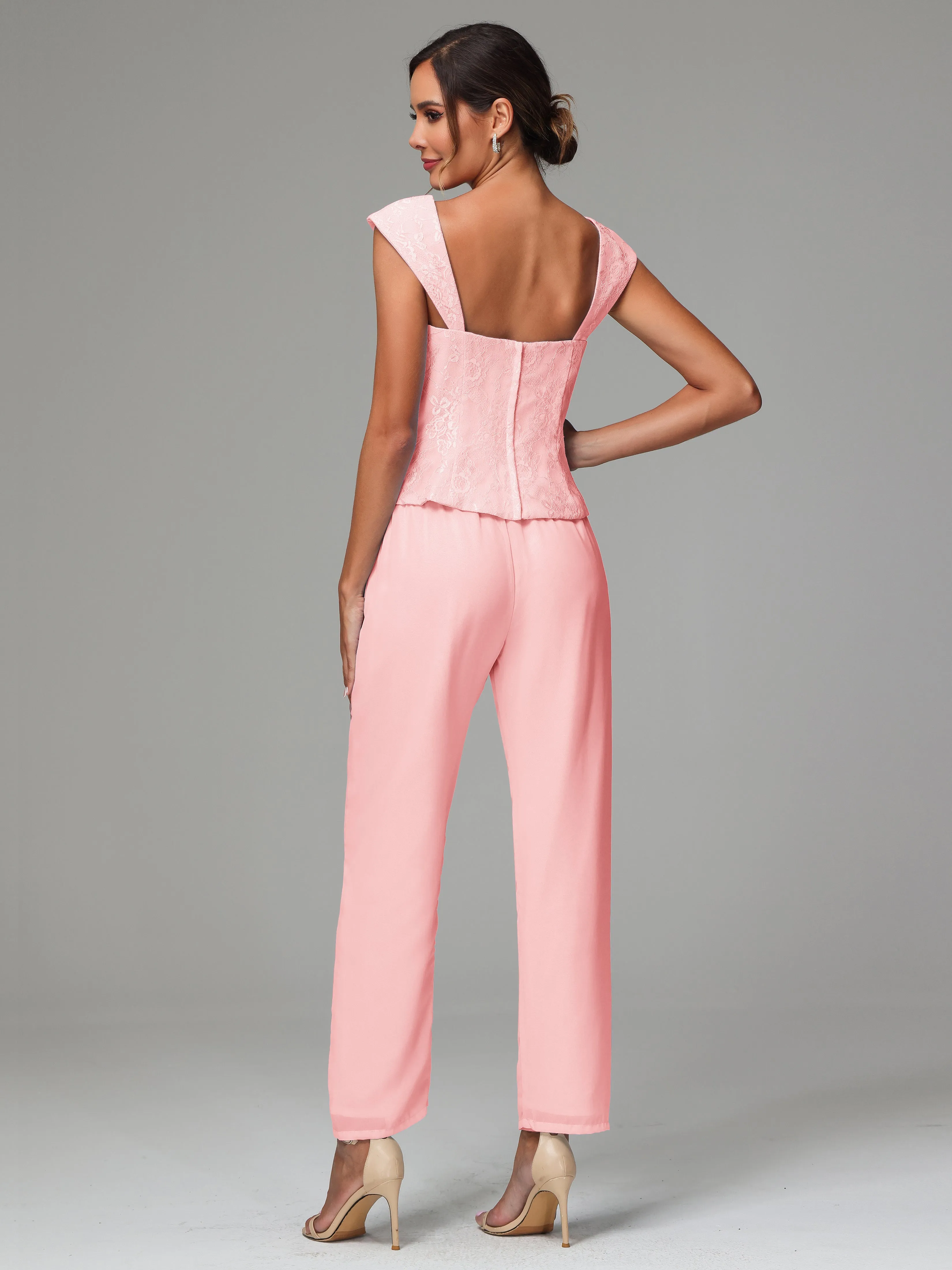 3 Pieces Chiffon Lace Long Sleeves Mother Of The Bride Dress Pants Suits