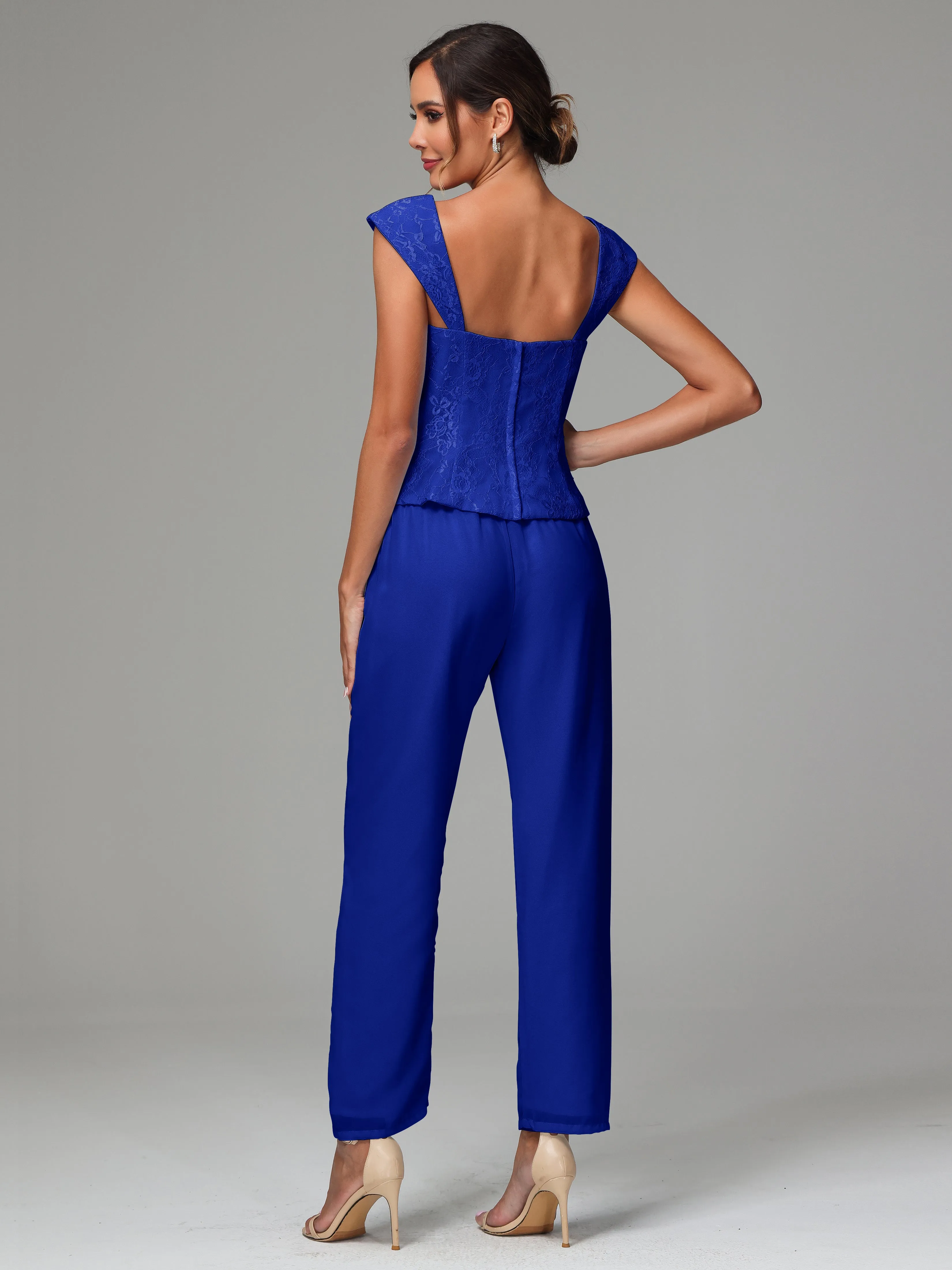3 Pieces Chiffon Lace Long Sleeves Mother Of The Bride Dress Pants Suits