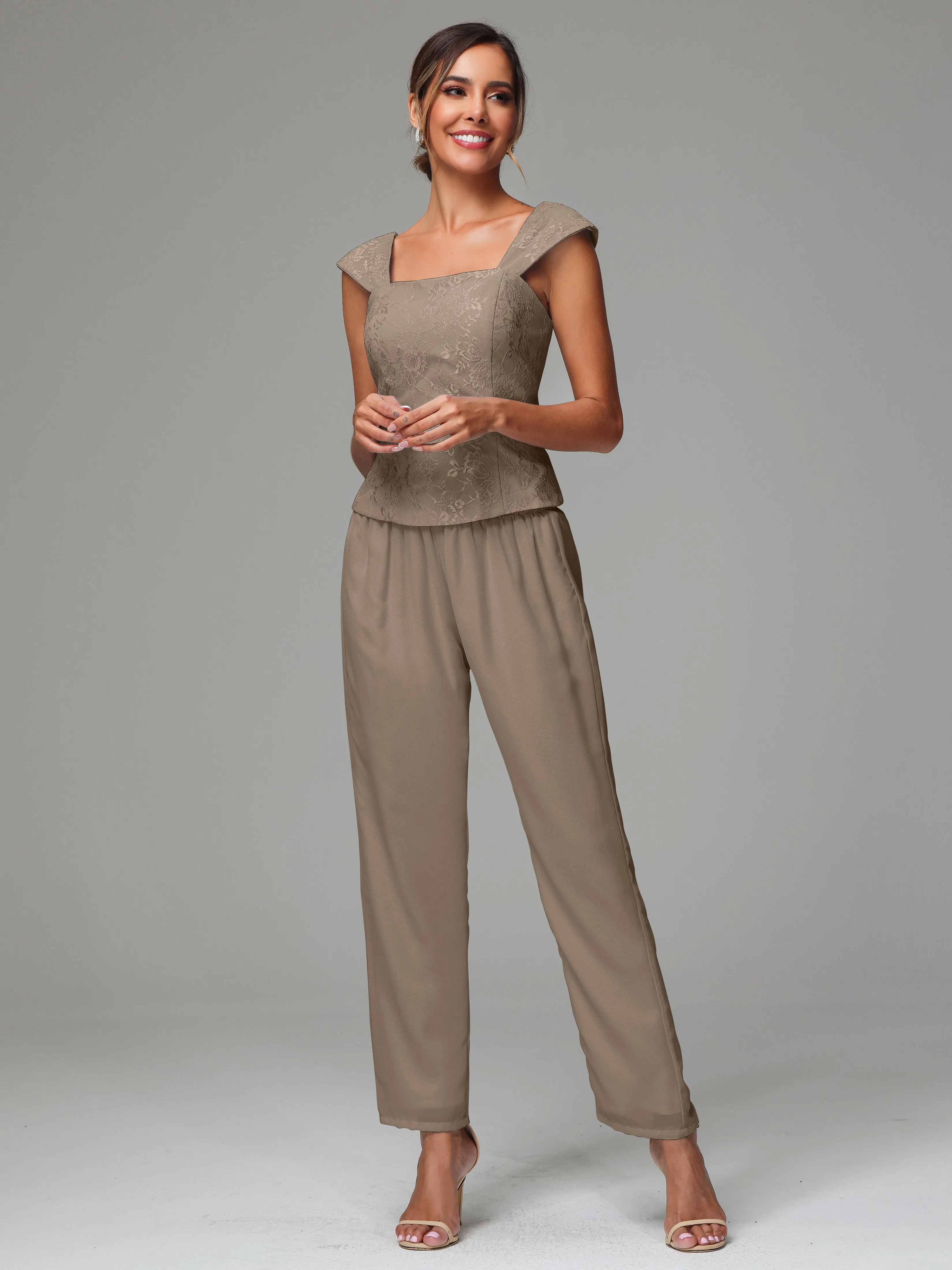 3 Pieces Chiffon Lace Long Sleeves Mother Of The Bride Dress Pants Suits