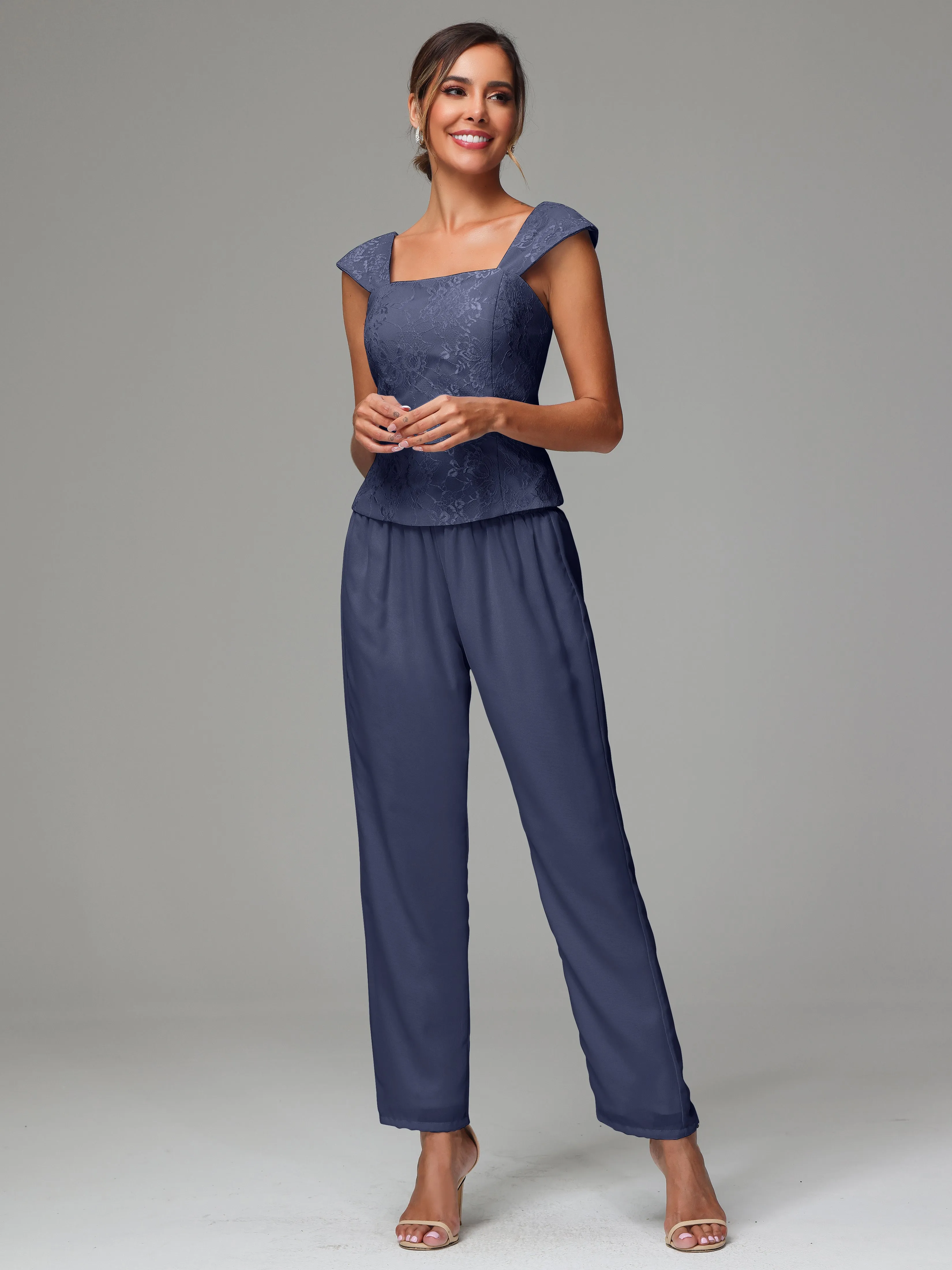 3 Pieces Chiffon Lace Long Sleeves Mother Of The Bride Dress Pants Suits
