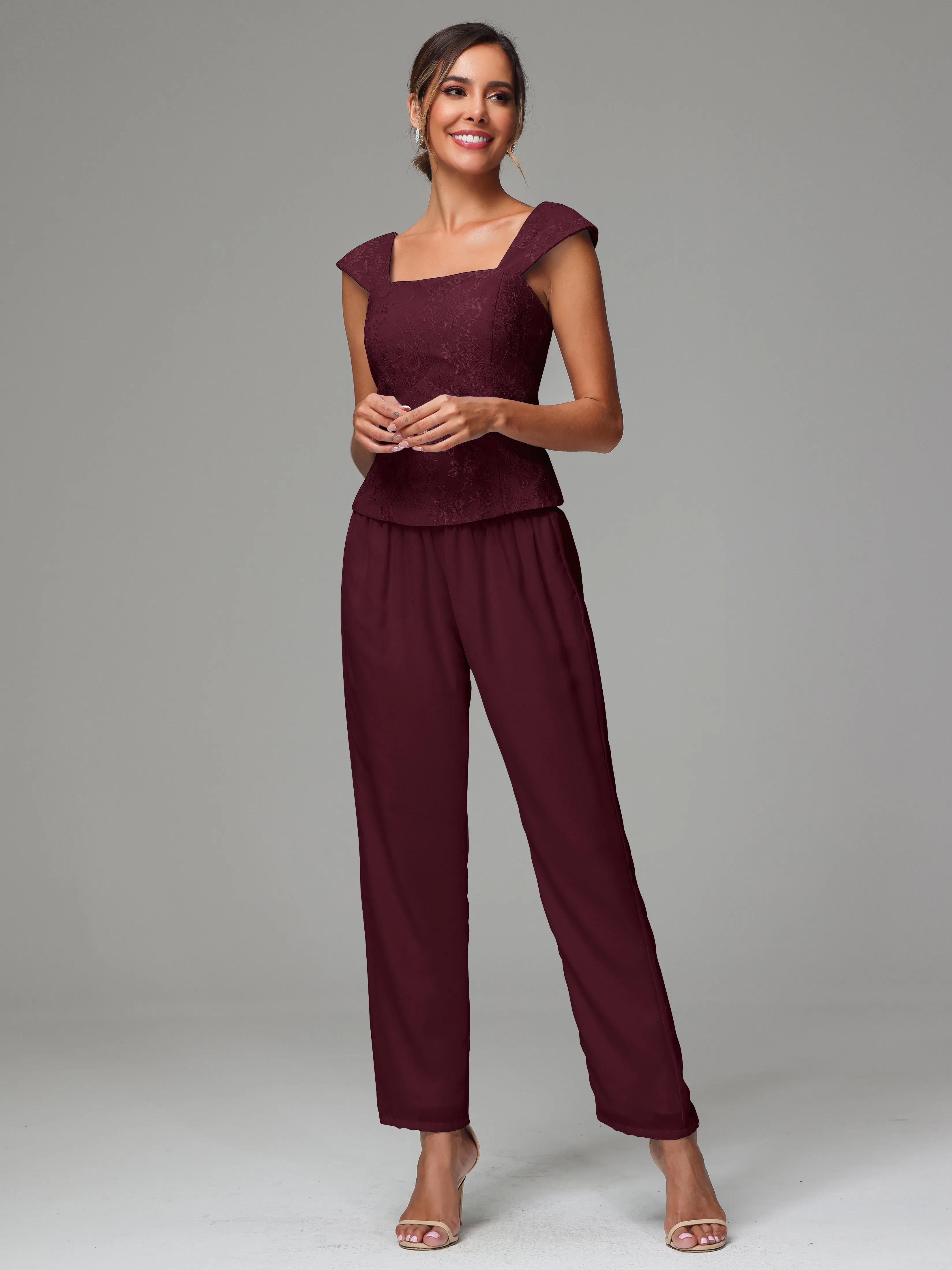 3 Pieces Chiffon Lace Long Sleeves Mother Of The Bride Dress Pants Suits