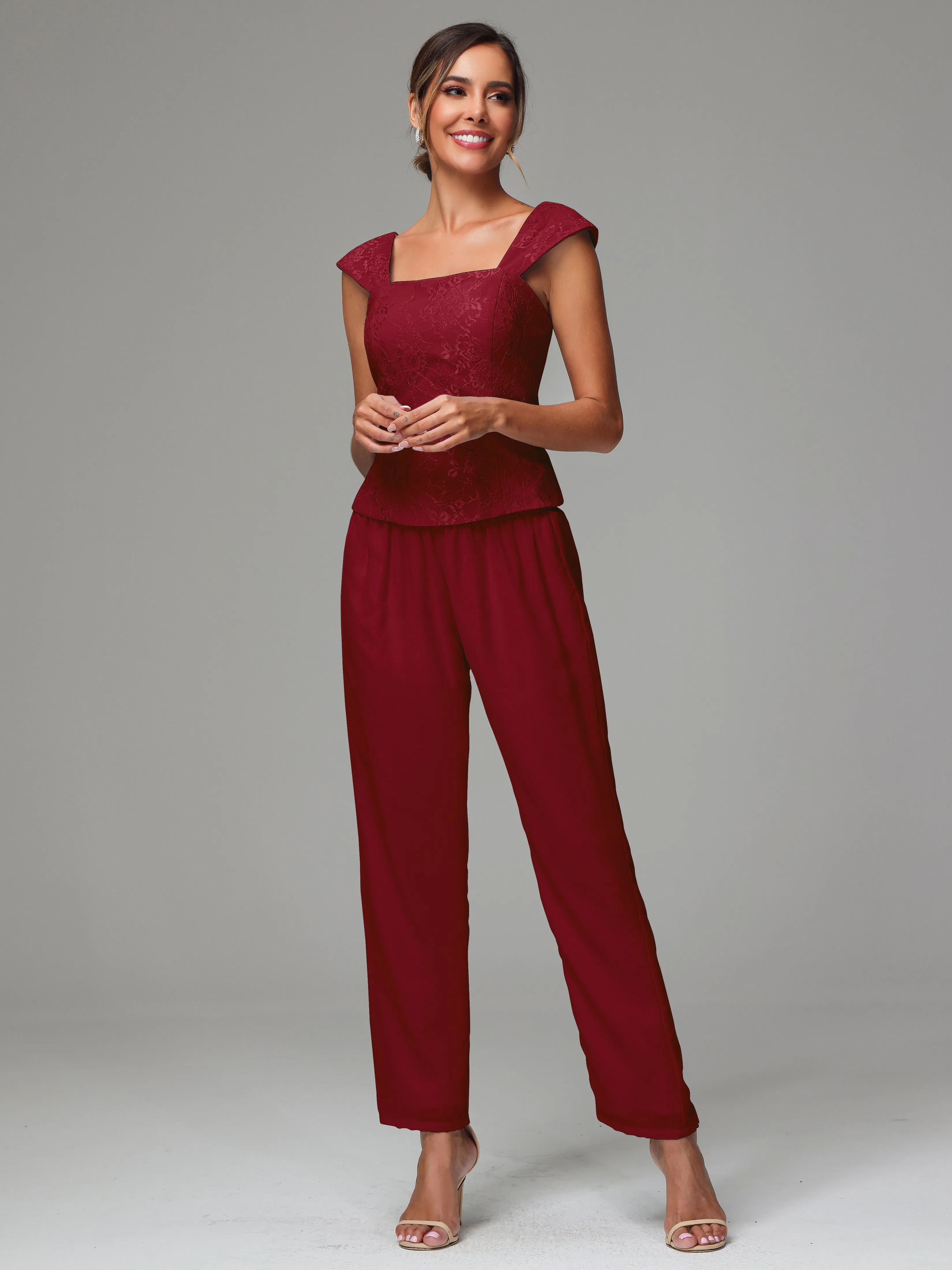 3 Pieces Chiffon Lace Long Sleeves Mother Of The Bride Dress Pants Suits