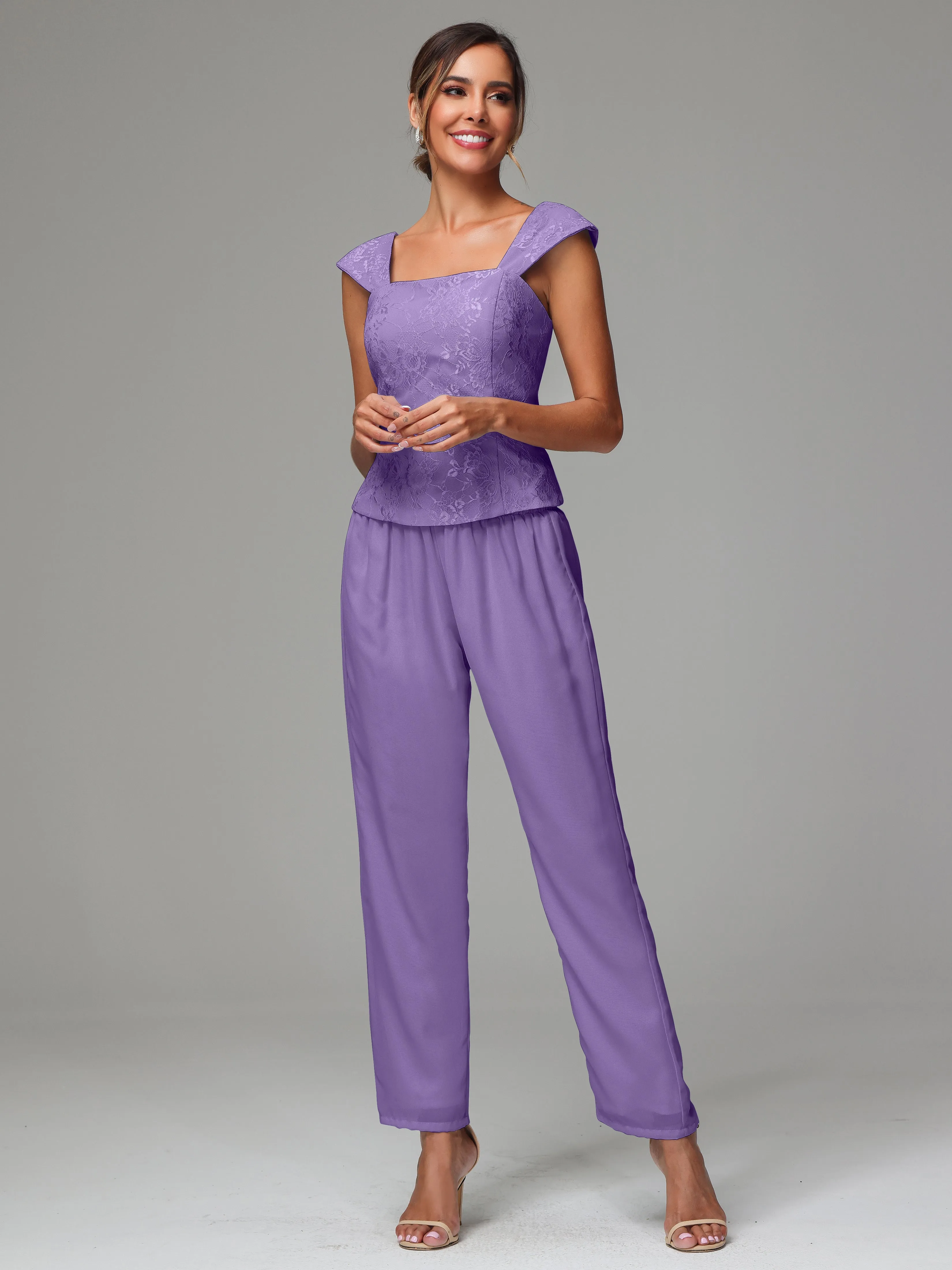 3 Pieces Chiffon Lace Long Sleeves Mother Of The Bride Dress Pants Suits
