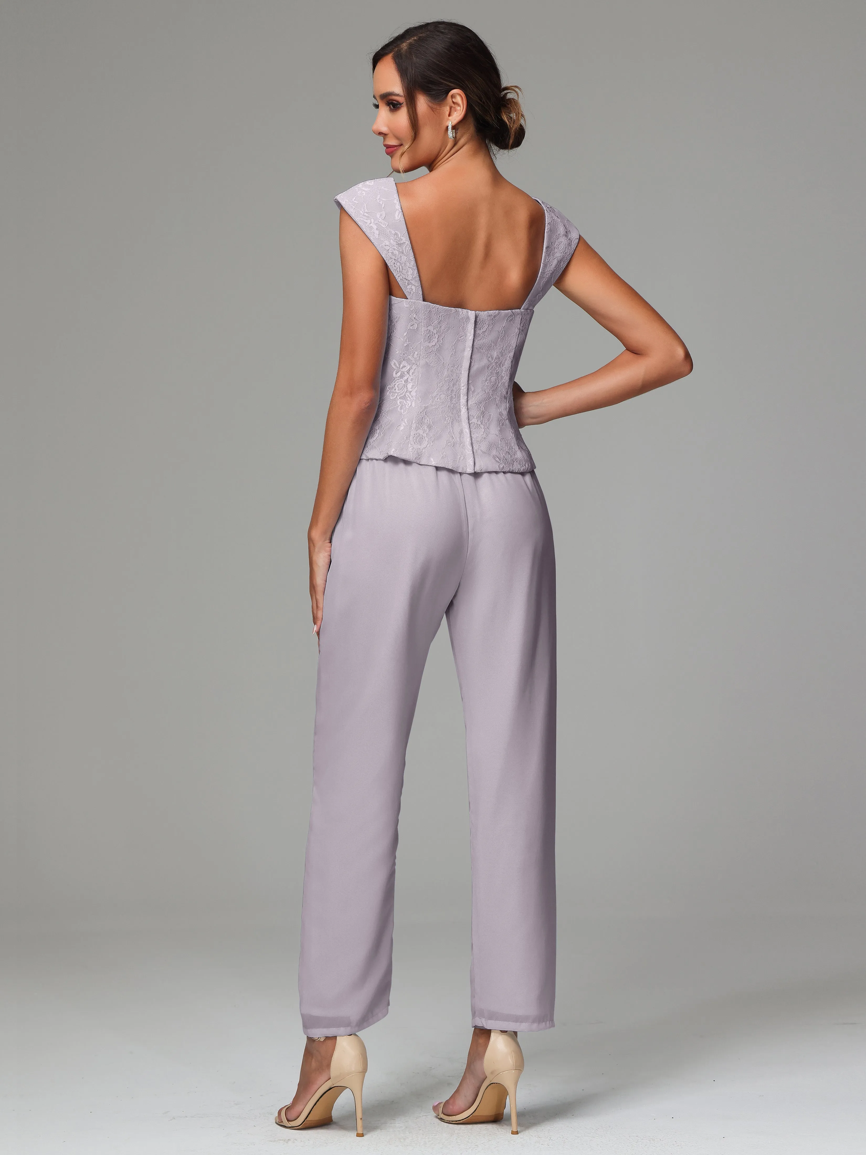 3 Pieces Chiffon Lace Long Sleeves Mother Of The Bride Dress Pants Suits