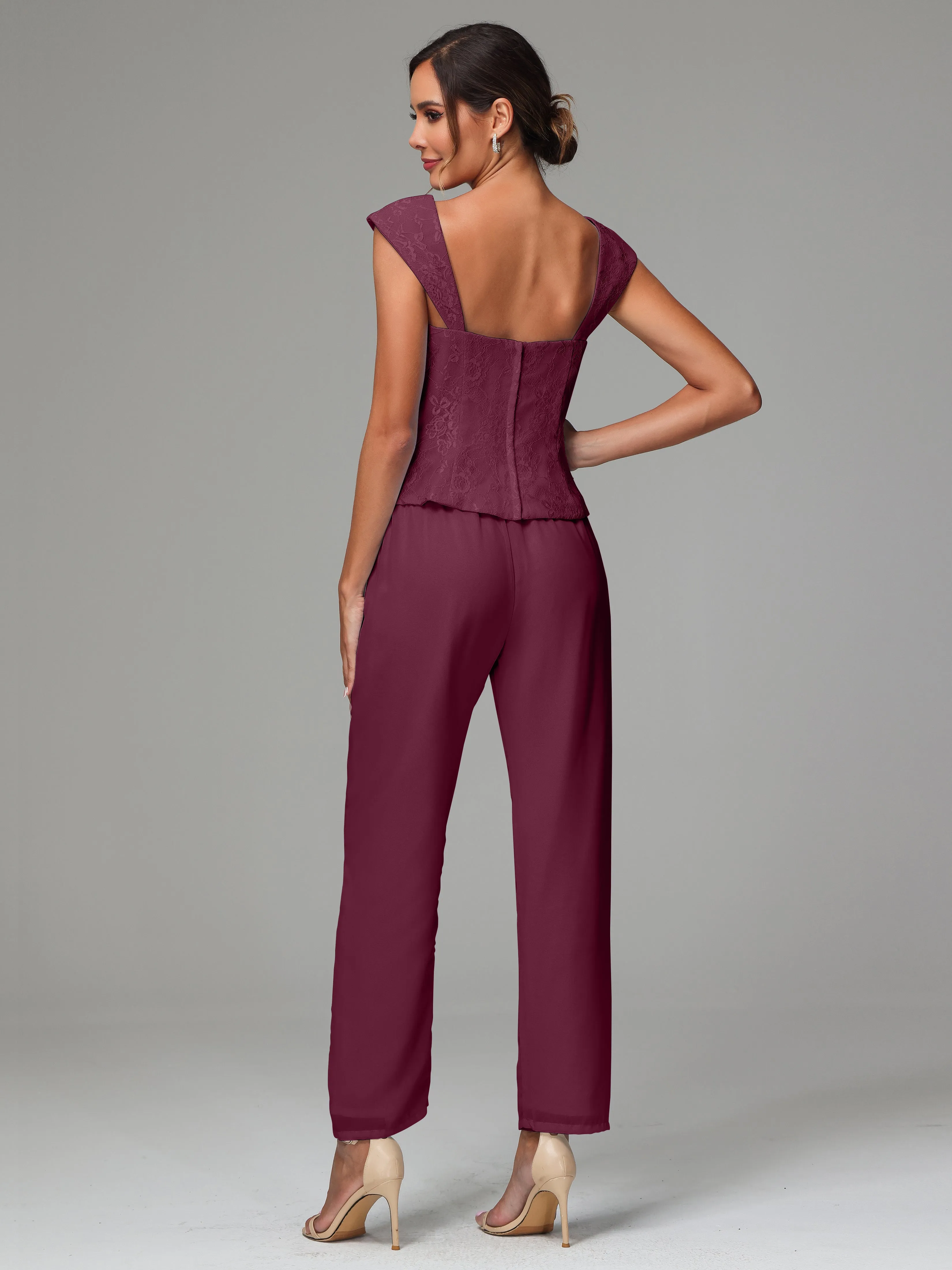 3 Pieces Chiffon Lace Long Sleeves Mother Of The Bride Dress Pants Suits