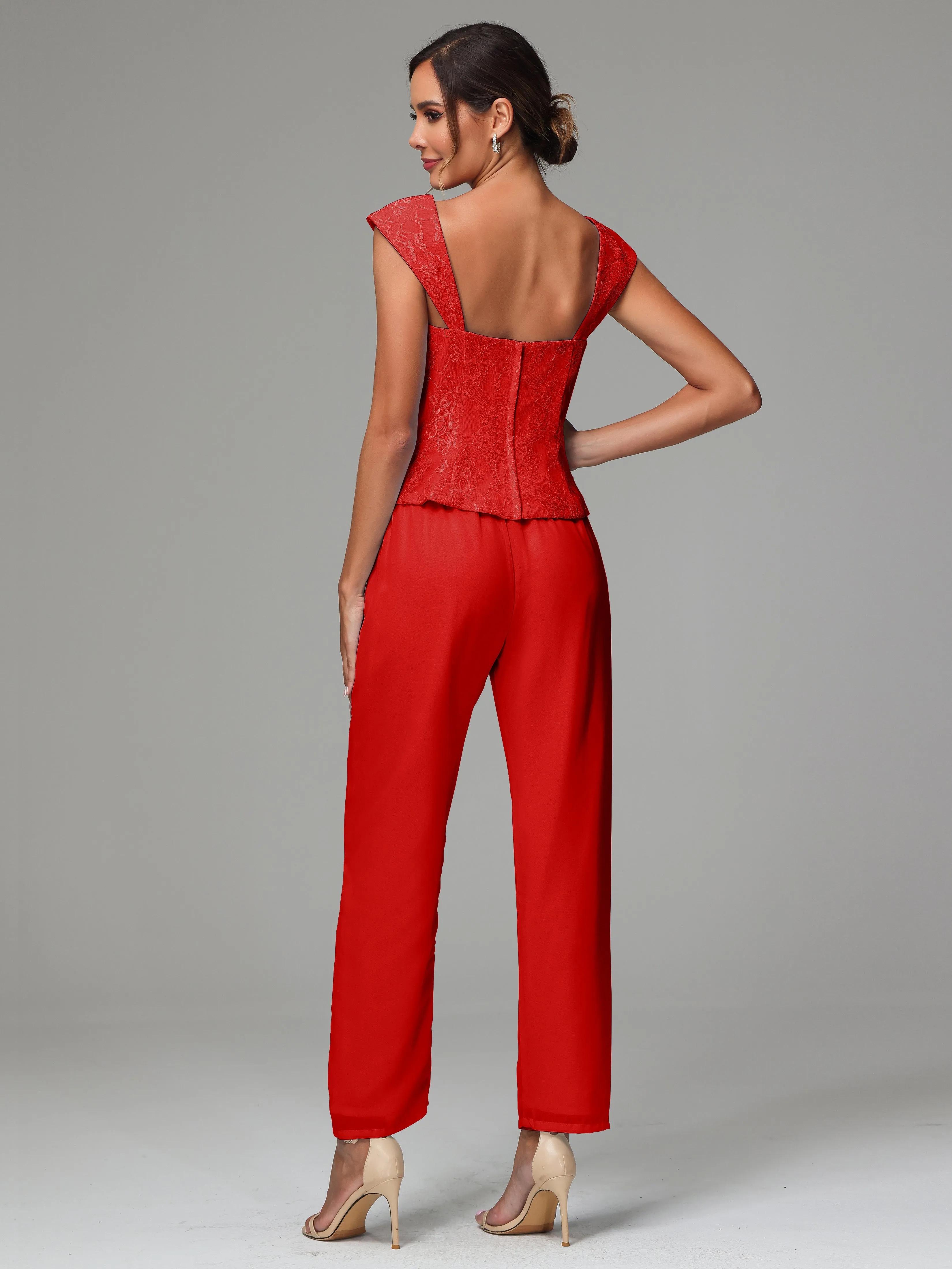 3 Pieces Chiffon Lace Long Sleeves Mother Of The Bride Dress Pants Suits