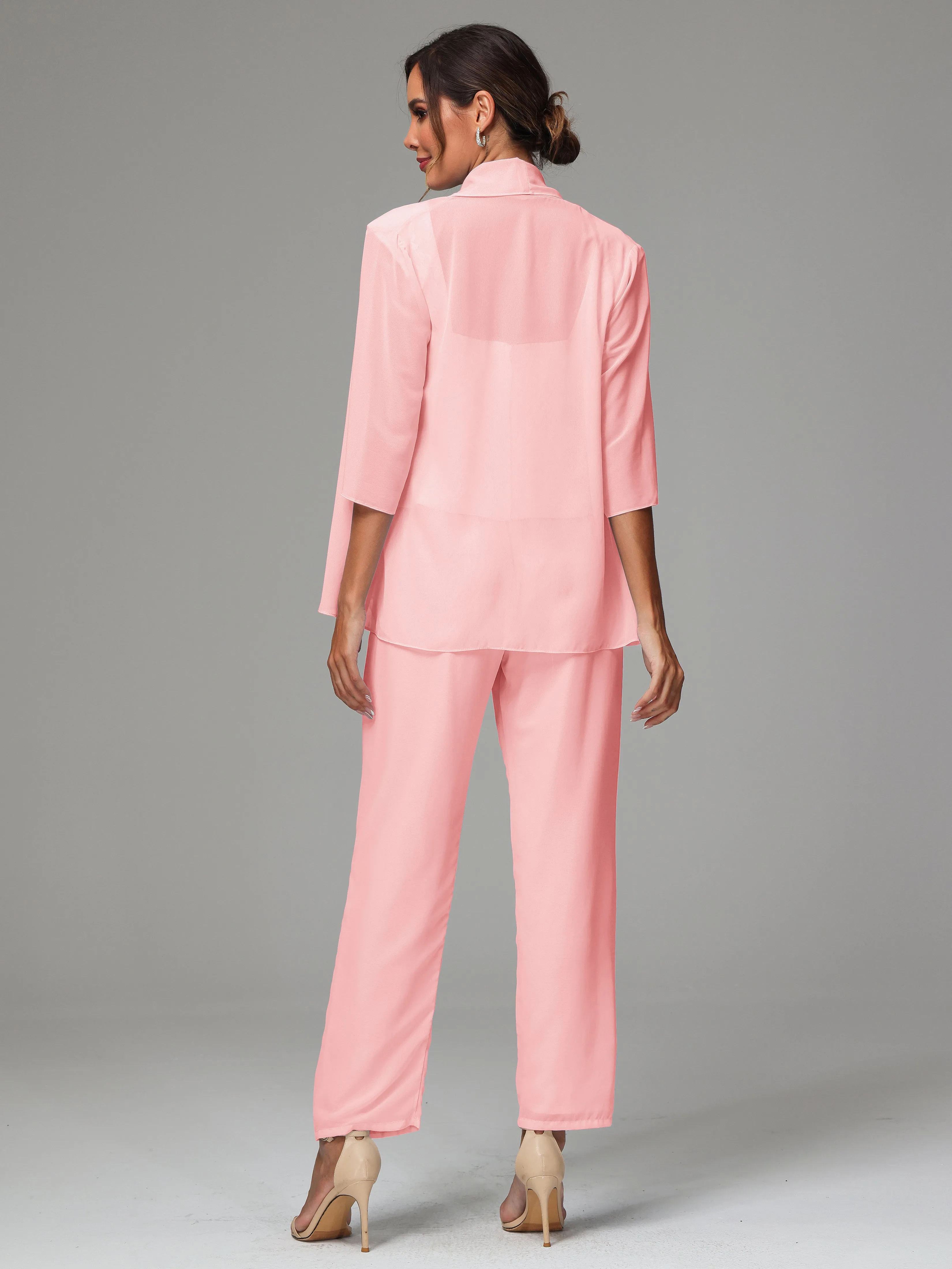 3 Pieces Chiffon Lace Long Sleeves Mother Of The Bride Dress Pants Suits