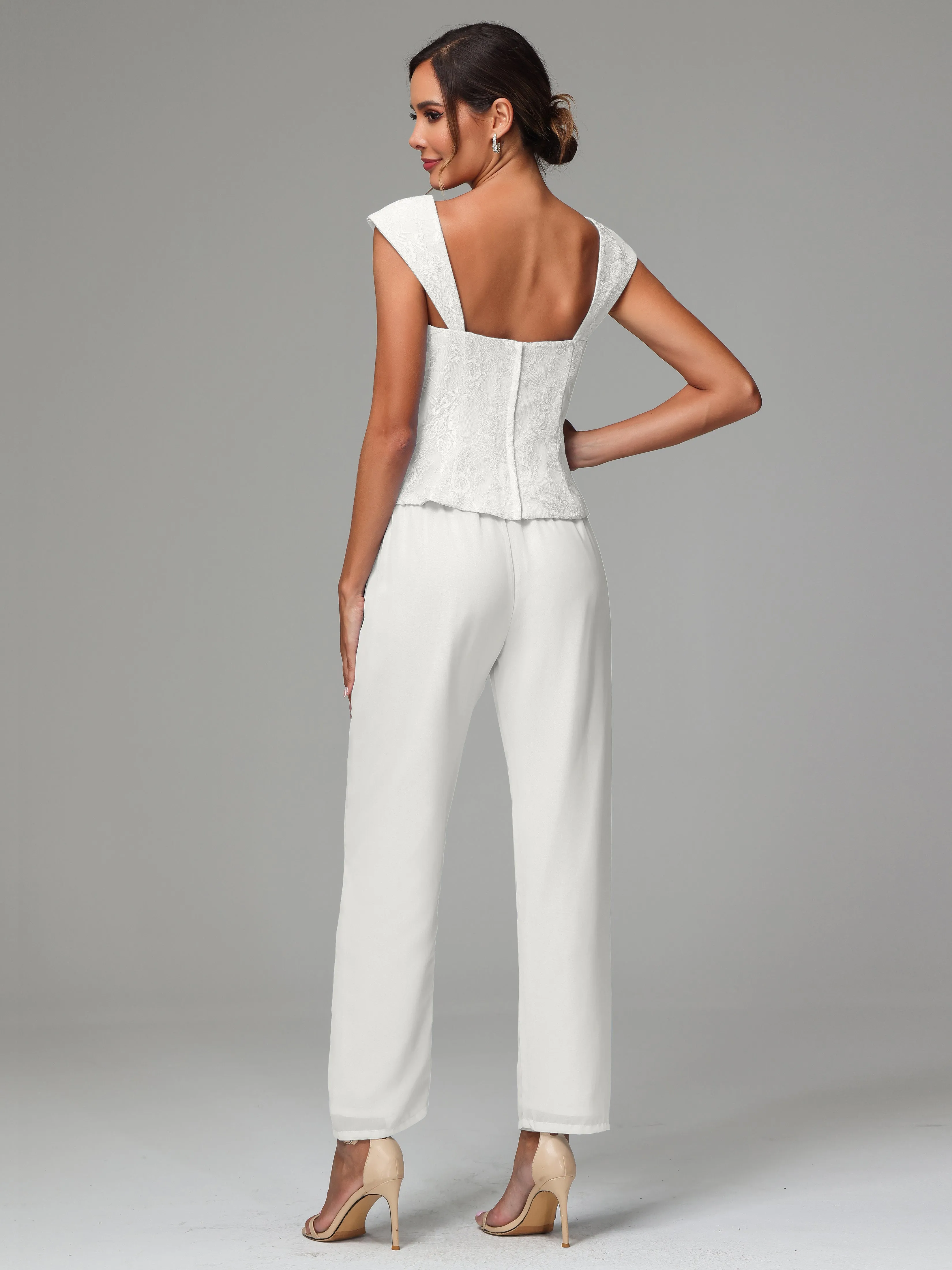 3 Pieces Chiffon Lace Long Sleeves Mother Of The Bride Dress Pants Suits