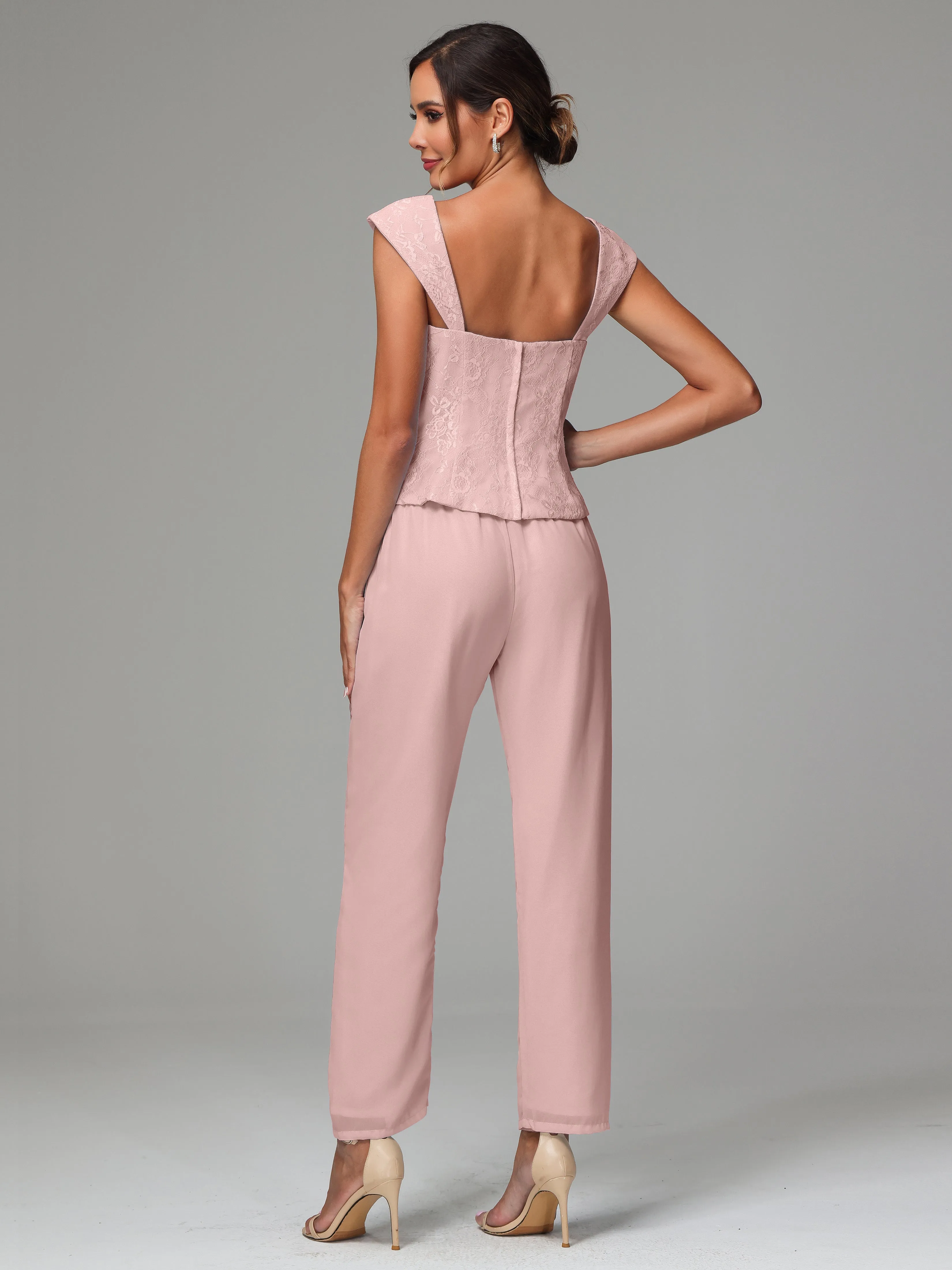 3 Pieces Chiffon Lace Long Sleeves Mother Of The Bride Dress Pants Suits