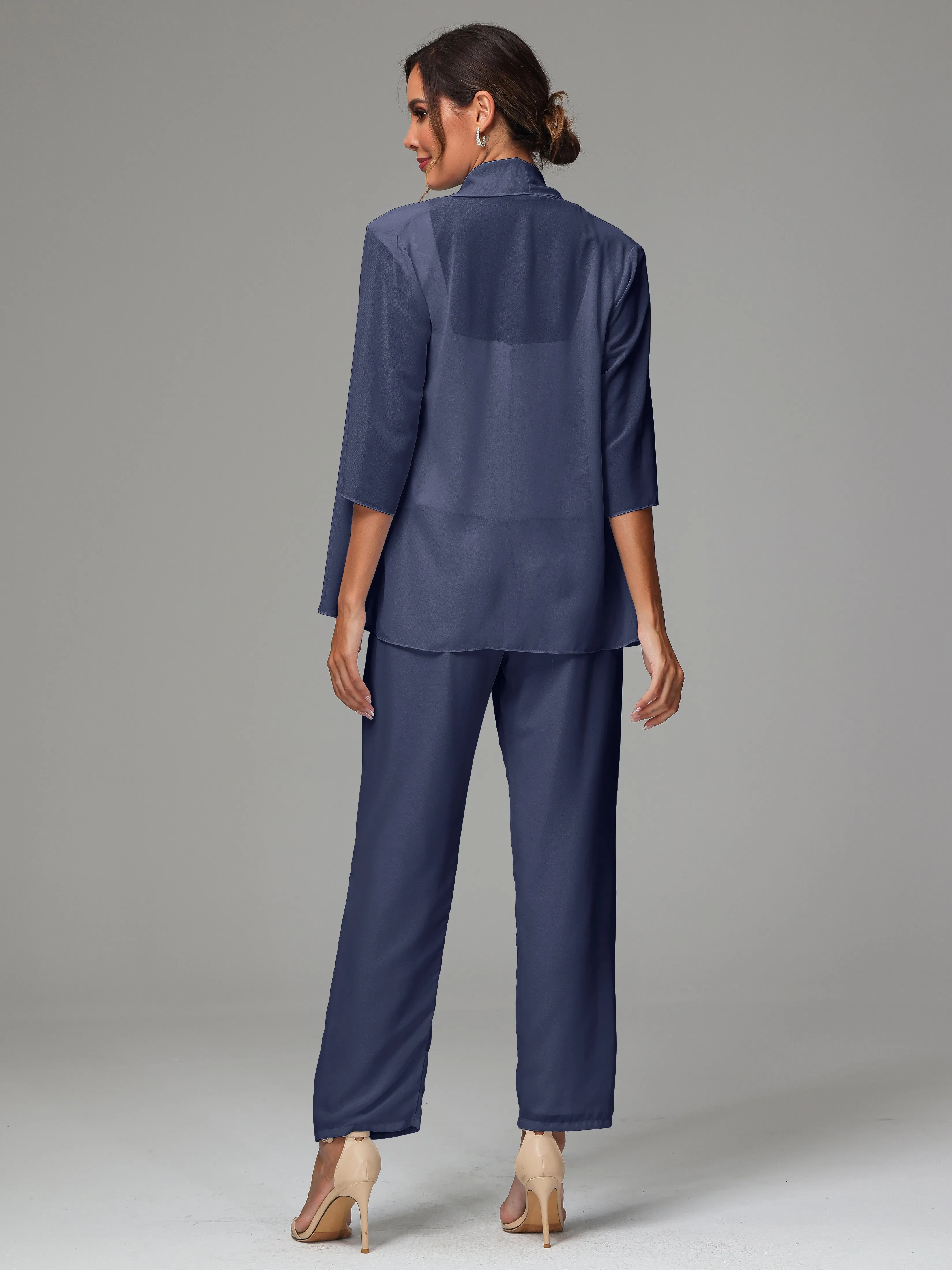 3 Pieces Chiffon Lace Long Sleeves Mother Of The Bride Dress Pants Suits