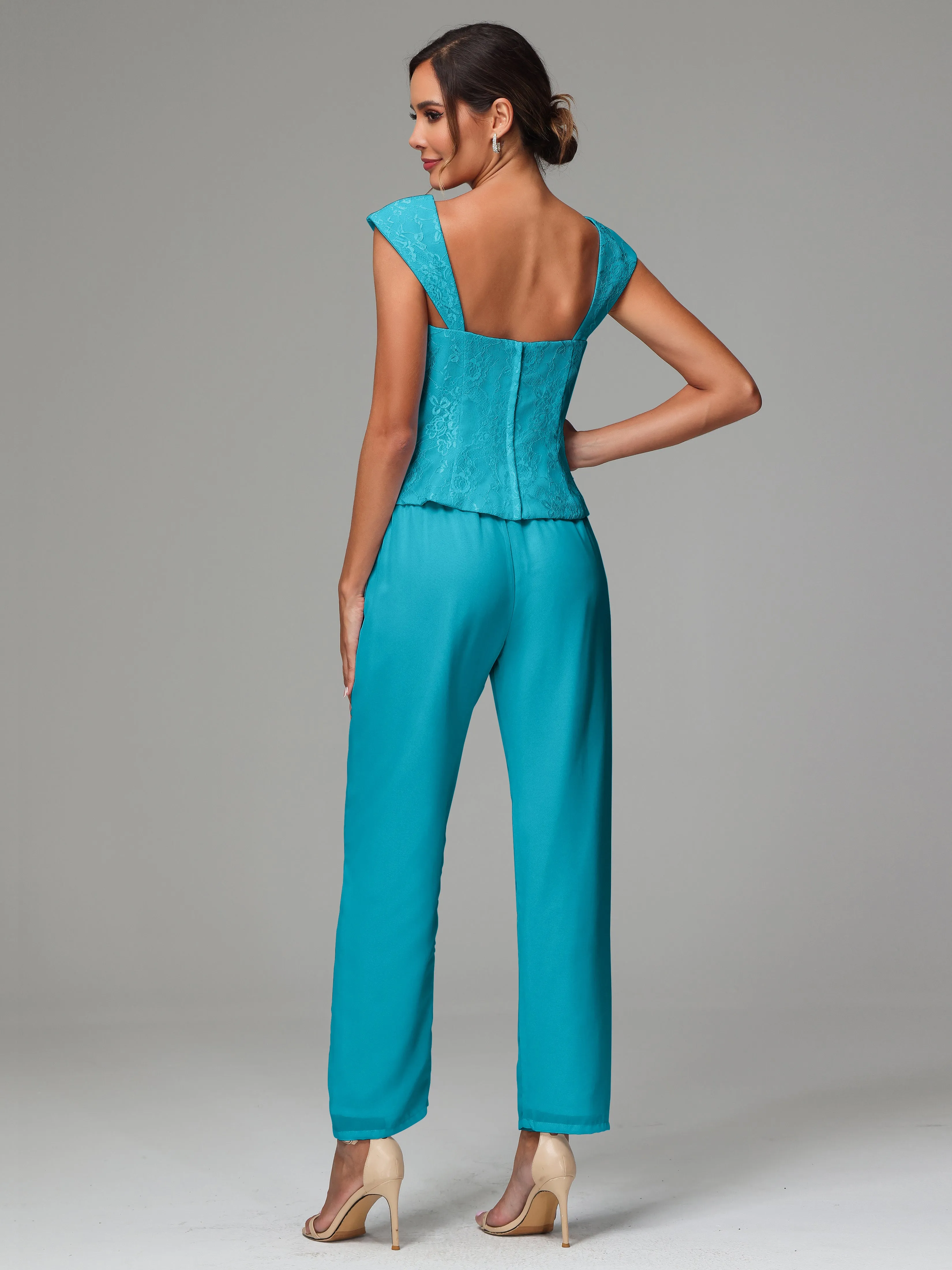 3 Pieces Chiffon Lace Long Sleeves Mother Of The Bride Dress Pants Suits
