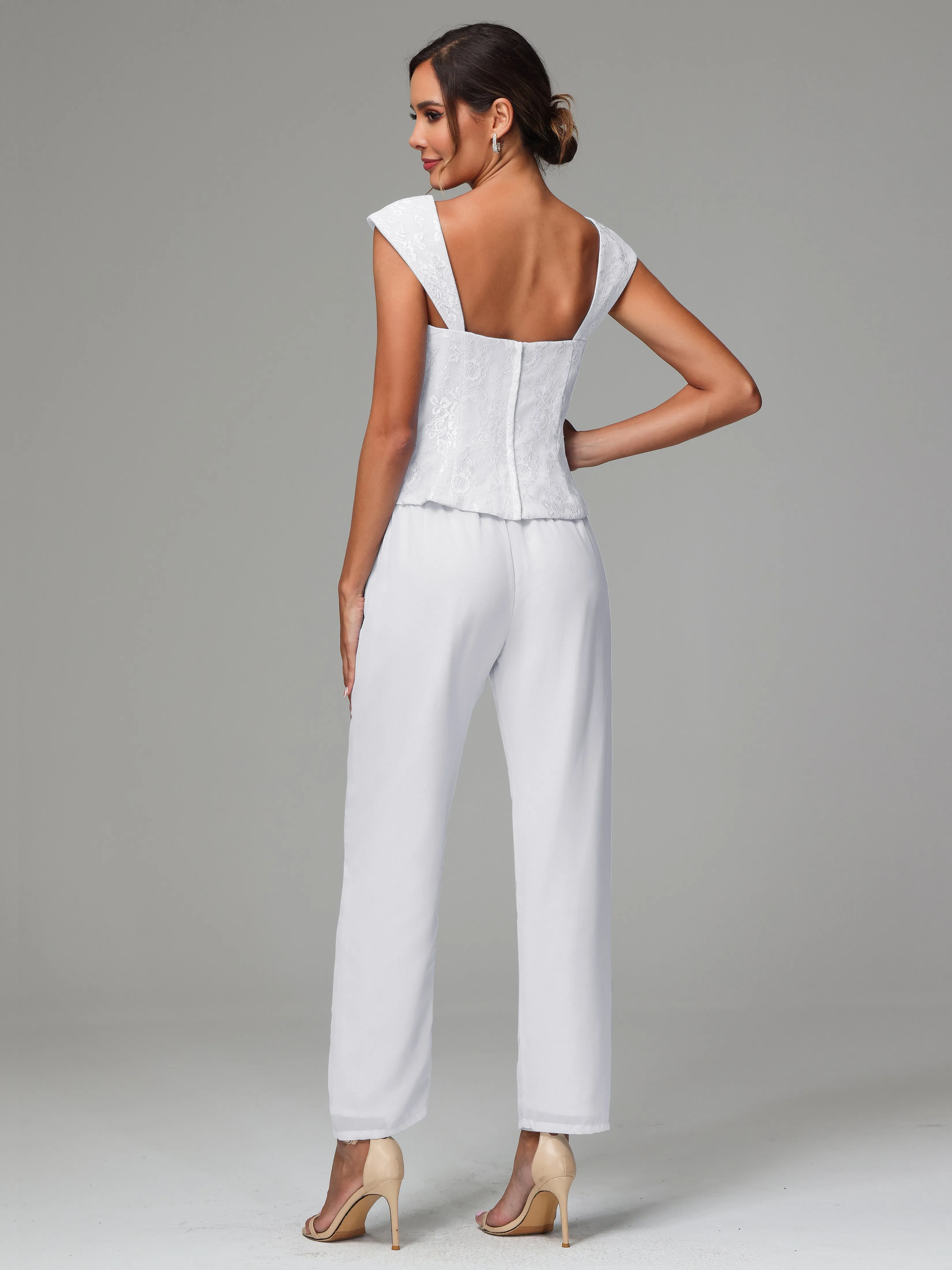 3 Pieces Chiffon Lace Long Sleeves Mother Of The Bride Dress Pants Suits