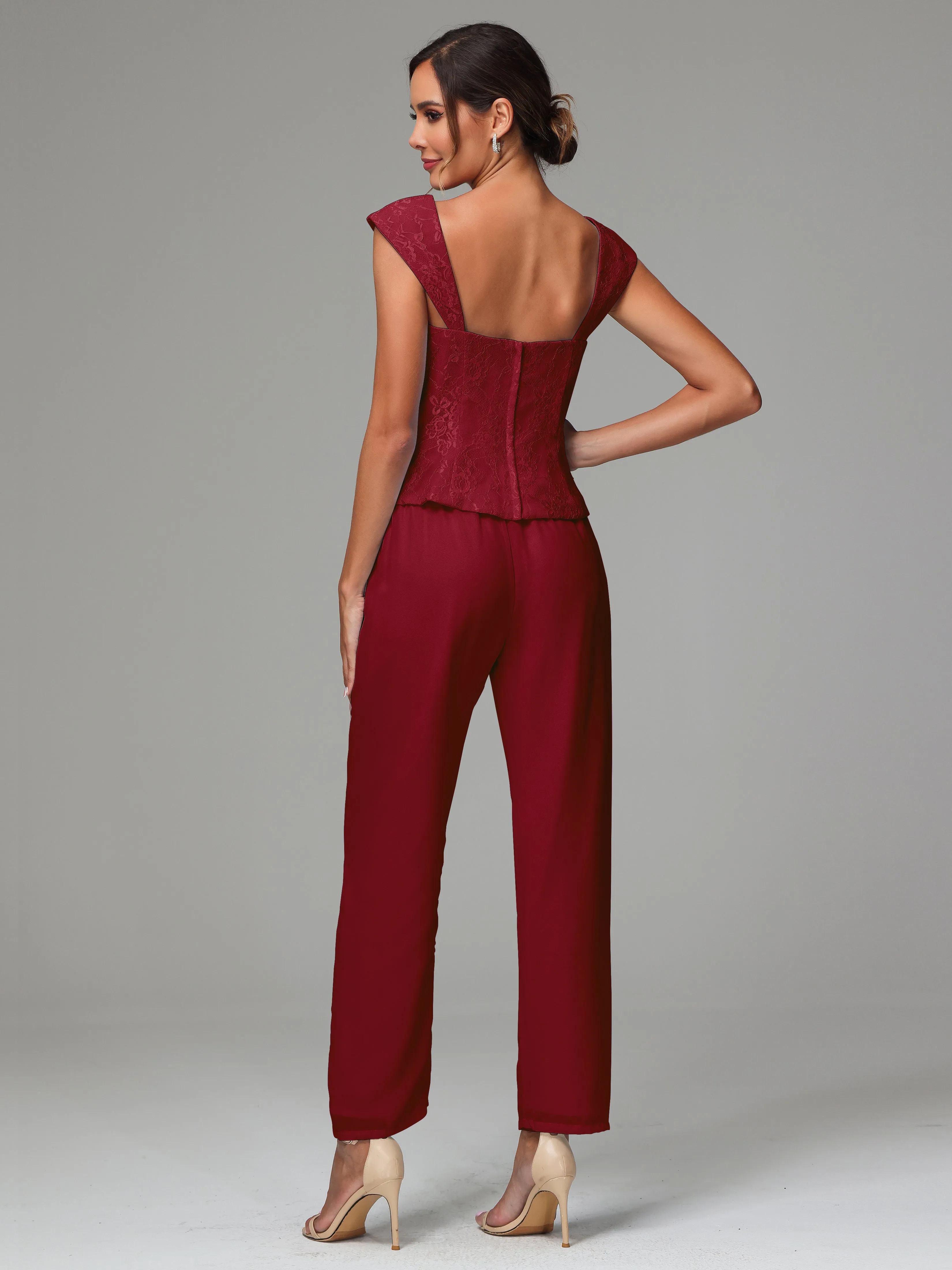 3 Pieces Chiffon Lace Long Sleeves Mother Of The Bride Dress Pants Suits