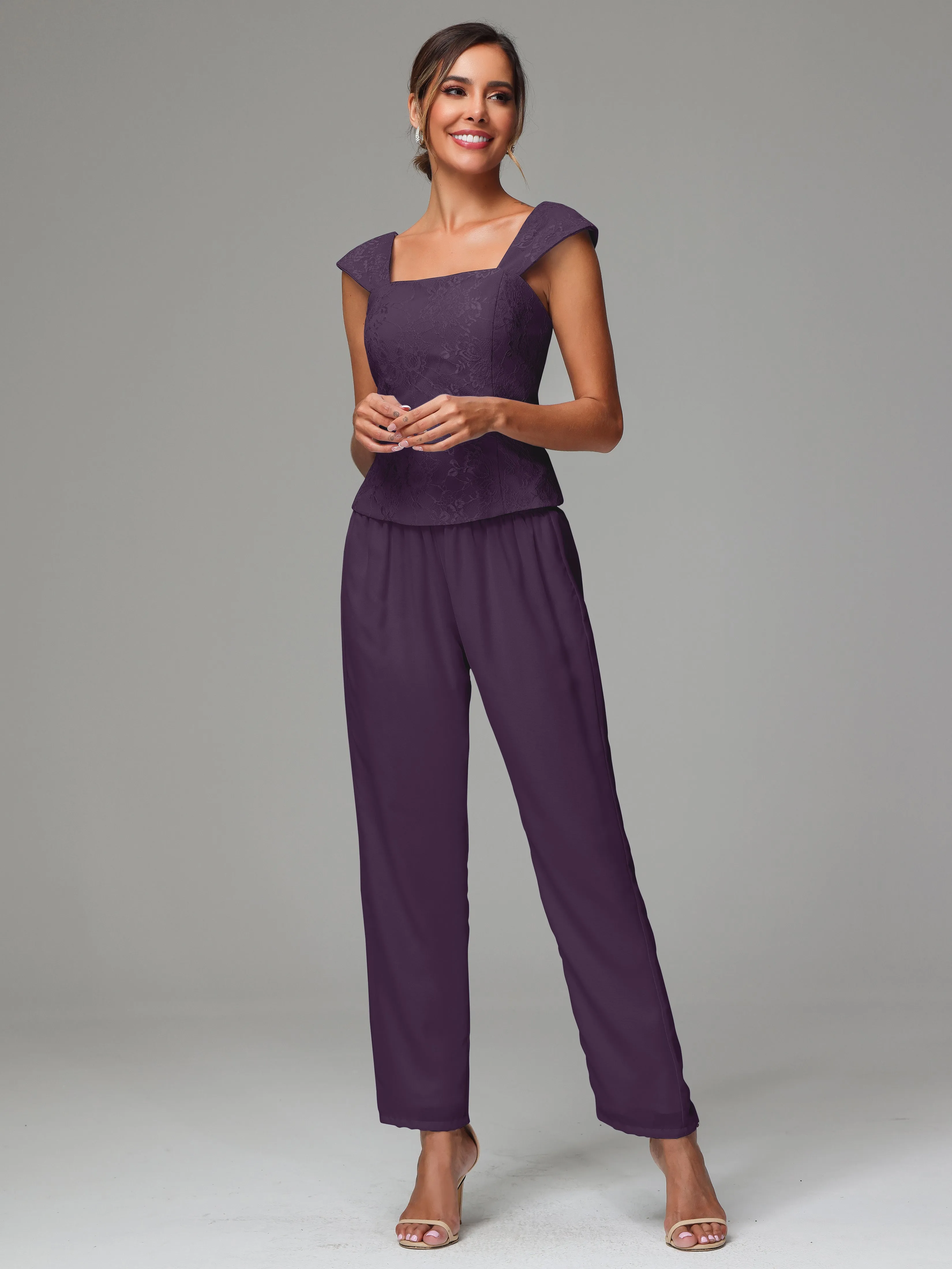 3 Pieces Chiffon Lace Long Sleeves Mother Of The Bride Dress Pants Suits