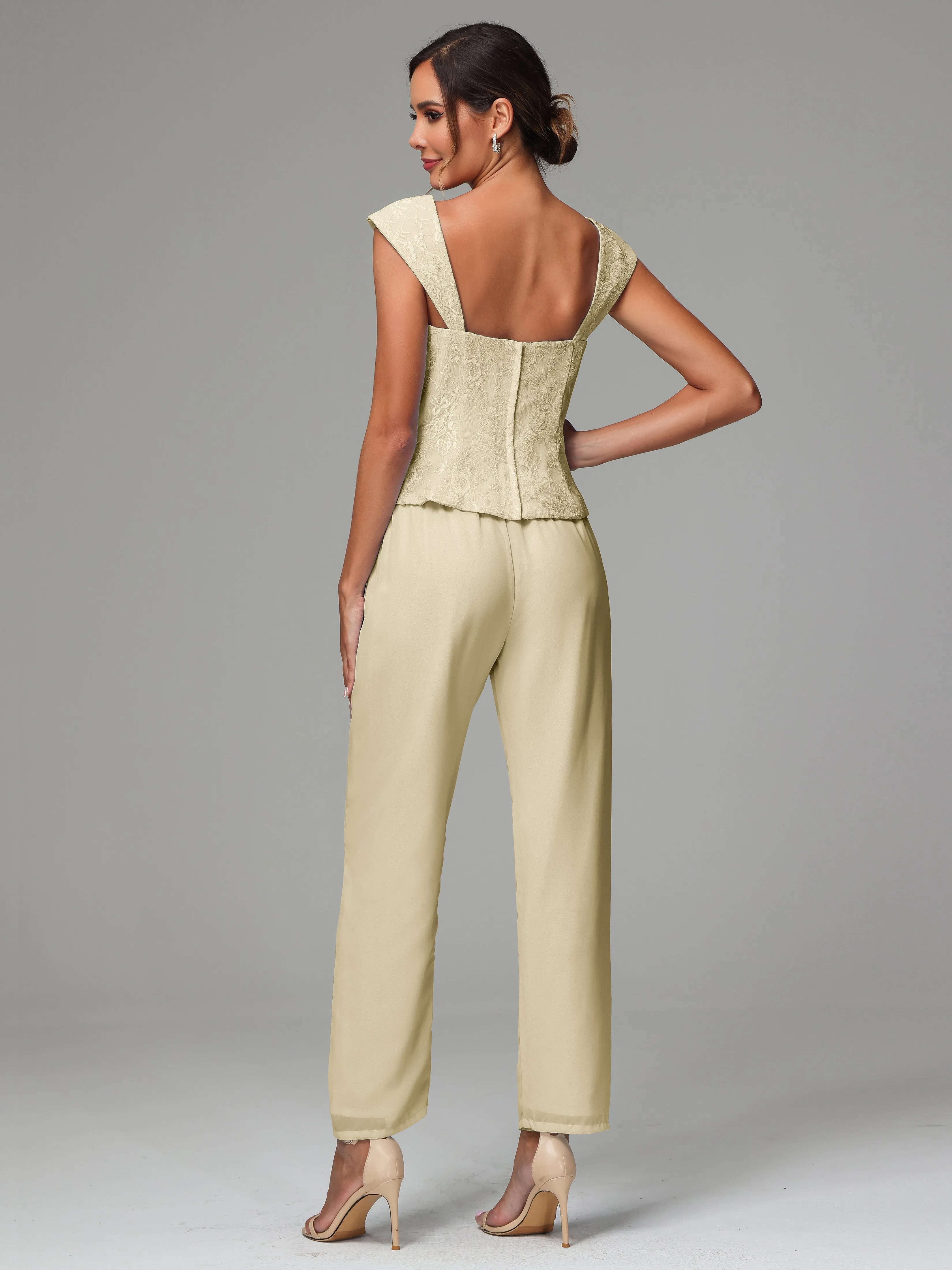 3 Pieces Chiffon Lace Long Sleeves Mother Of The Bride Dress Pants Suits