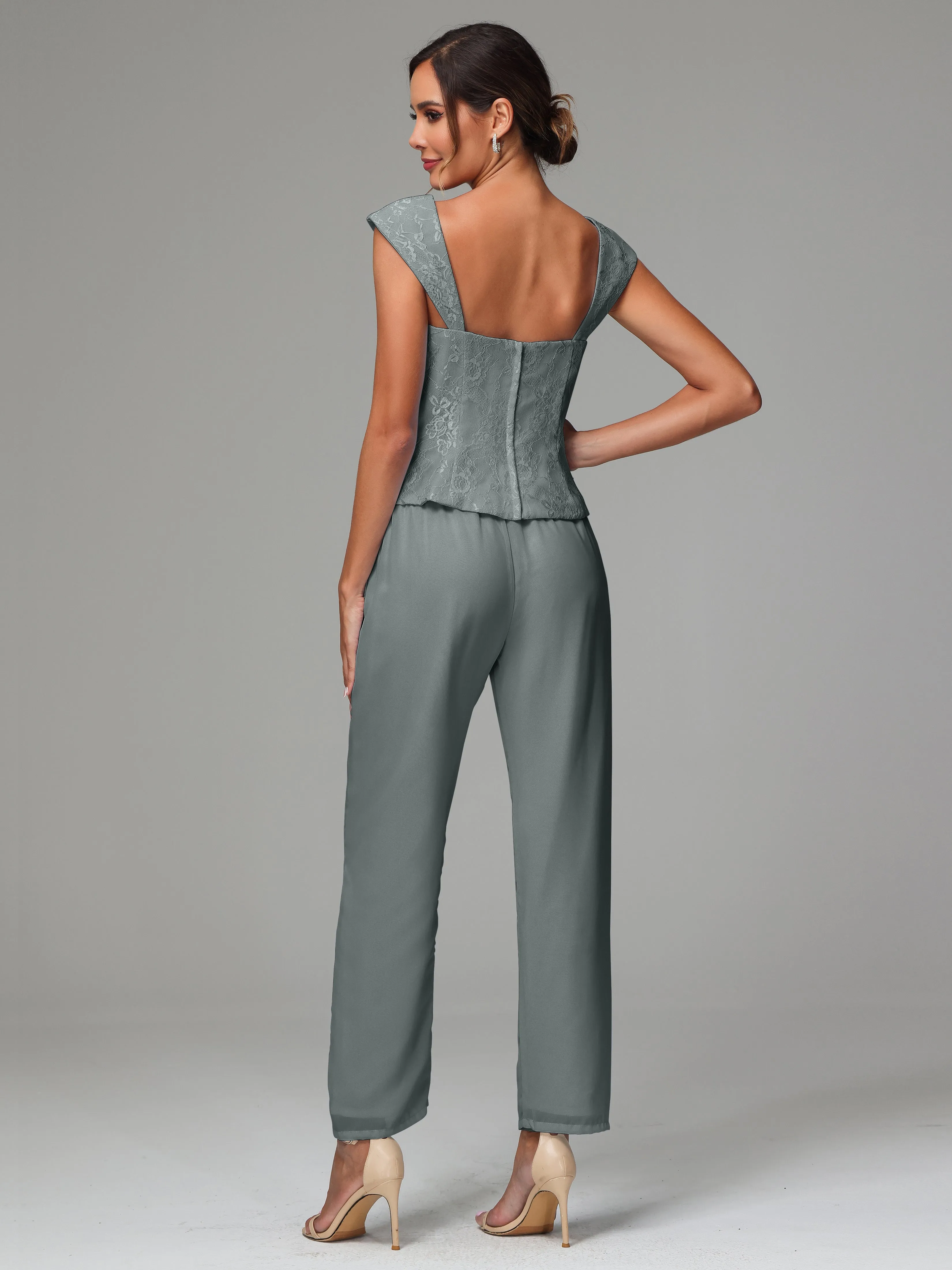3 Pieces Chiffon Lace Long Sleeves Mother Of The Bride Dress Pants Suits