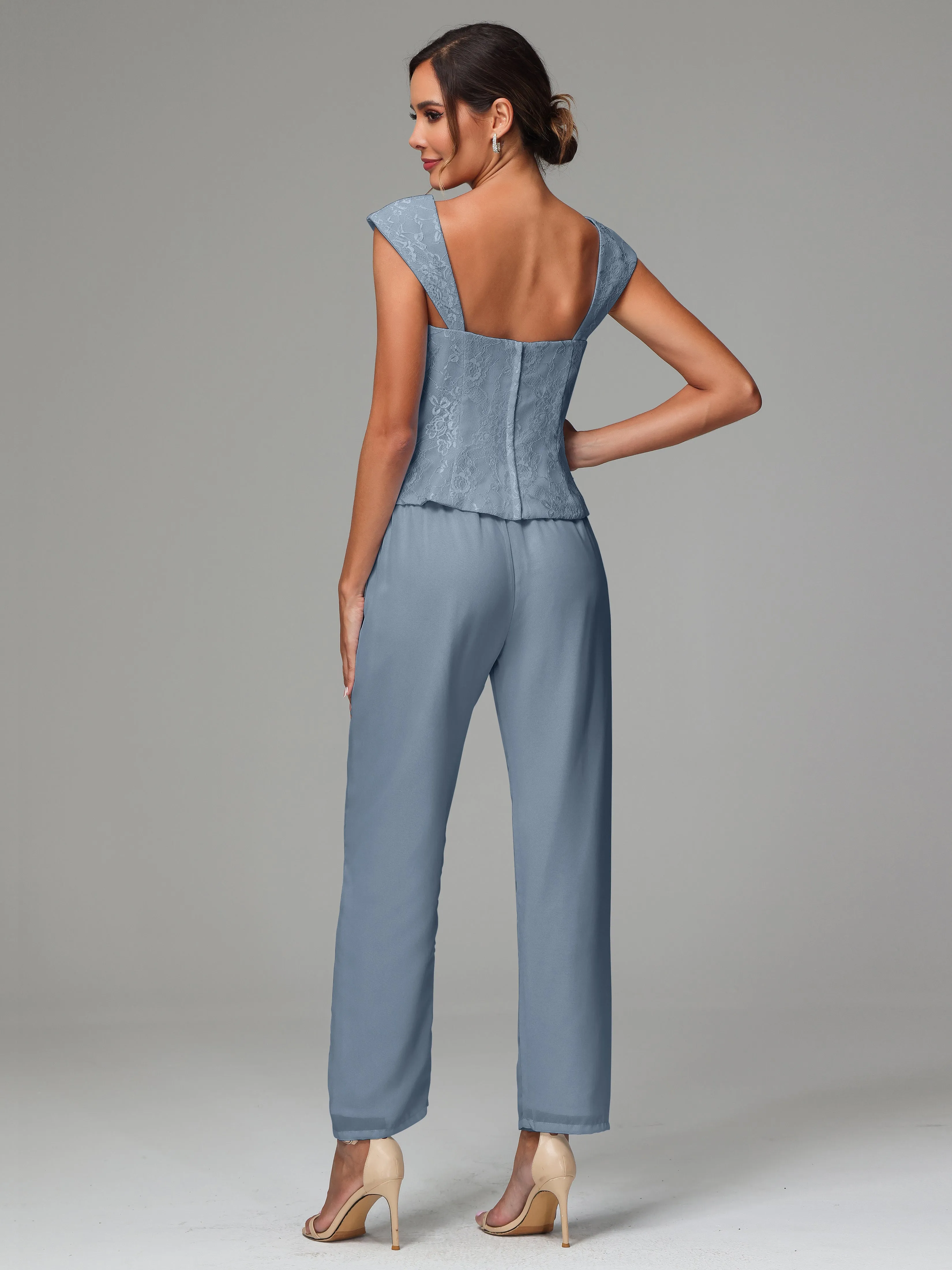 3 Pieces Chiffon Lace Long Sleeves Mother Of The Bride Dress Pants Suits