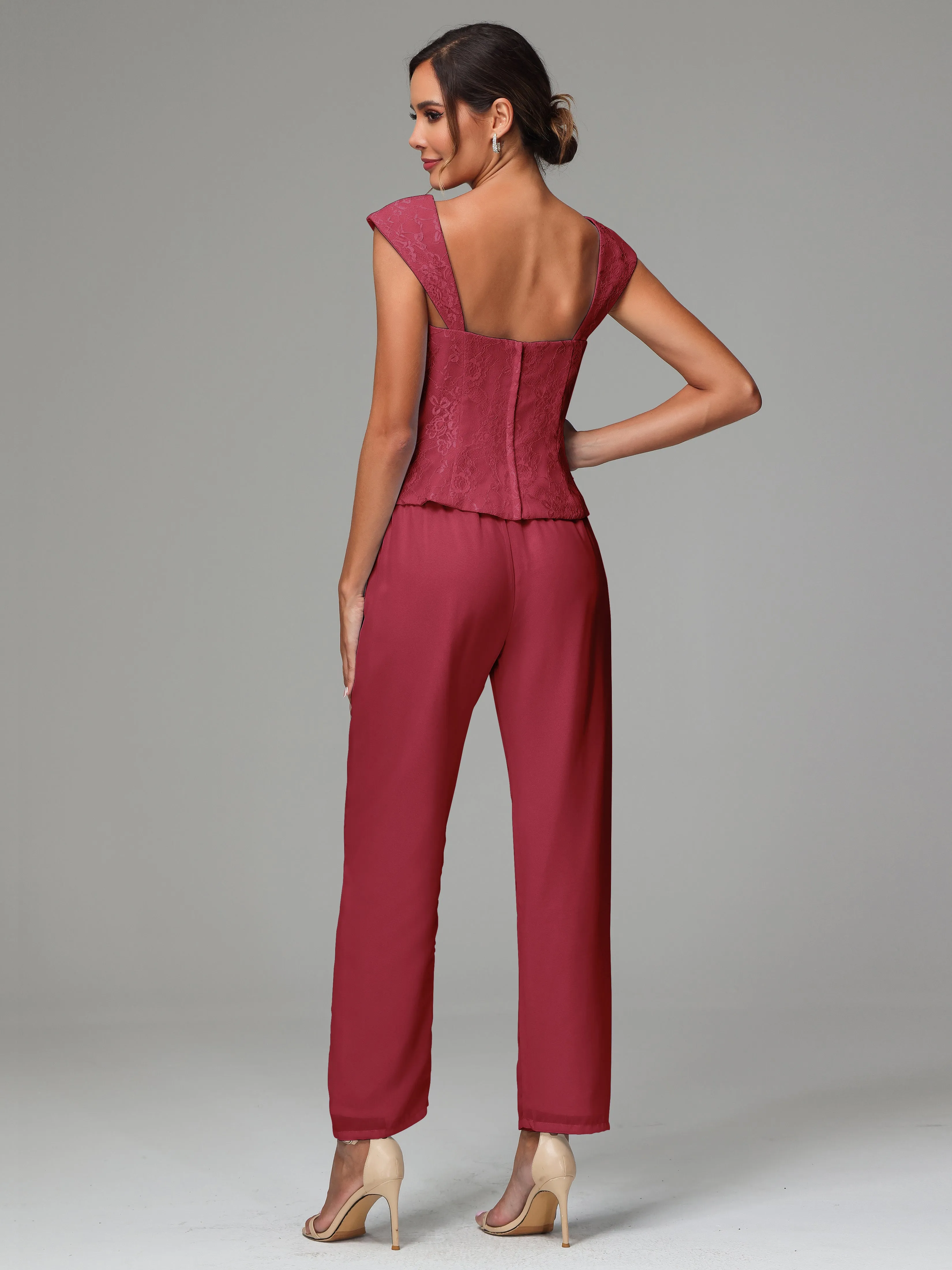 3 Pieces Chiffon Lace Long Sleeves Mother Of The Bride Dress Pants Suits