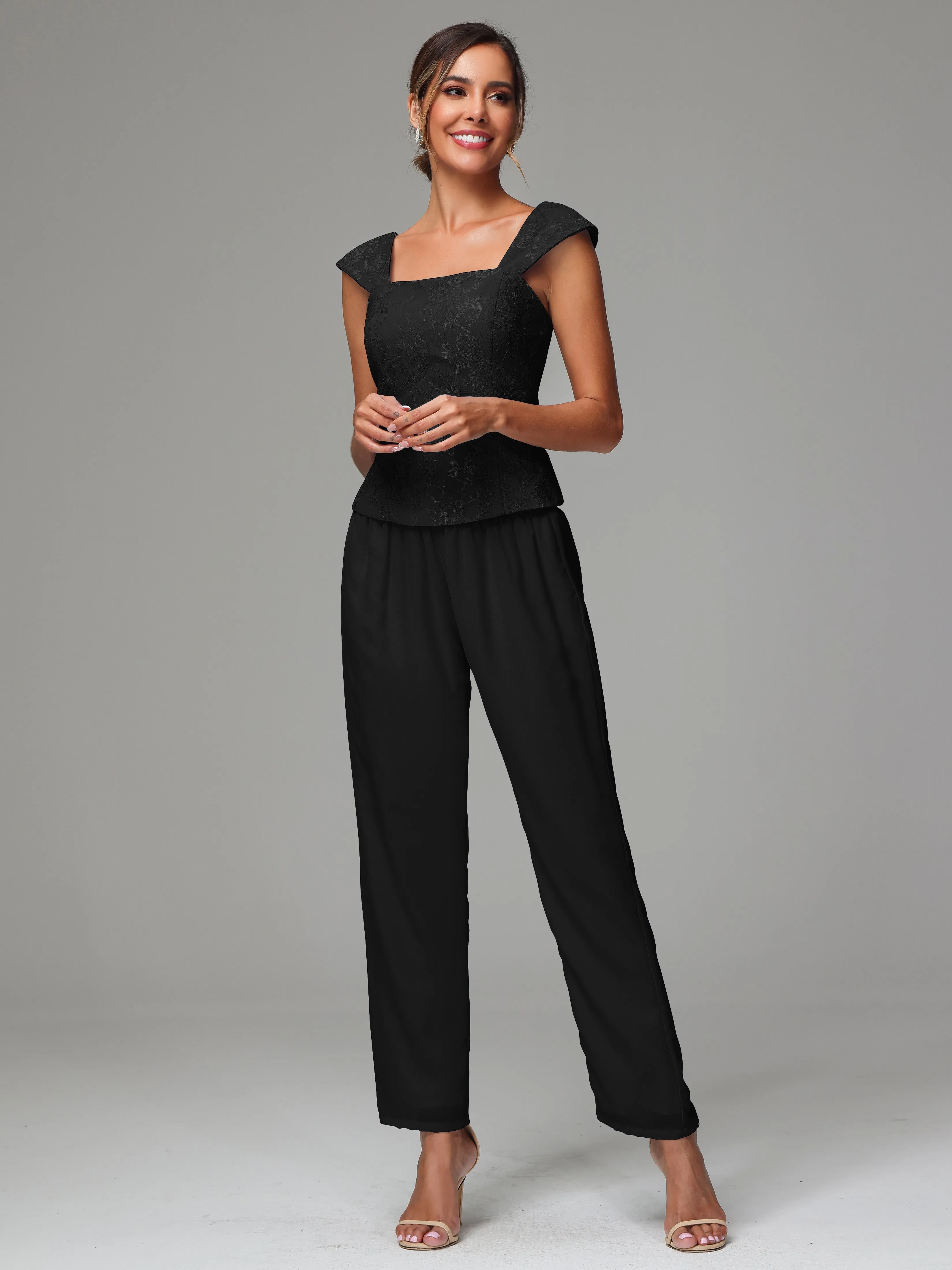 3 Pieces Chiffon Lace Long Sleeves Mother Of The Bride Dress Pants Suits
