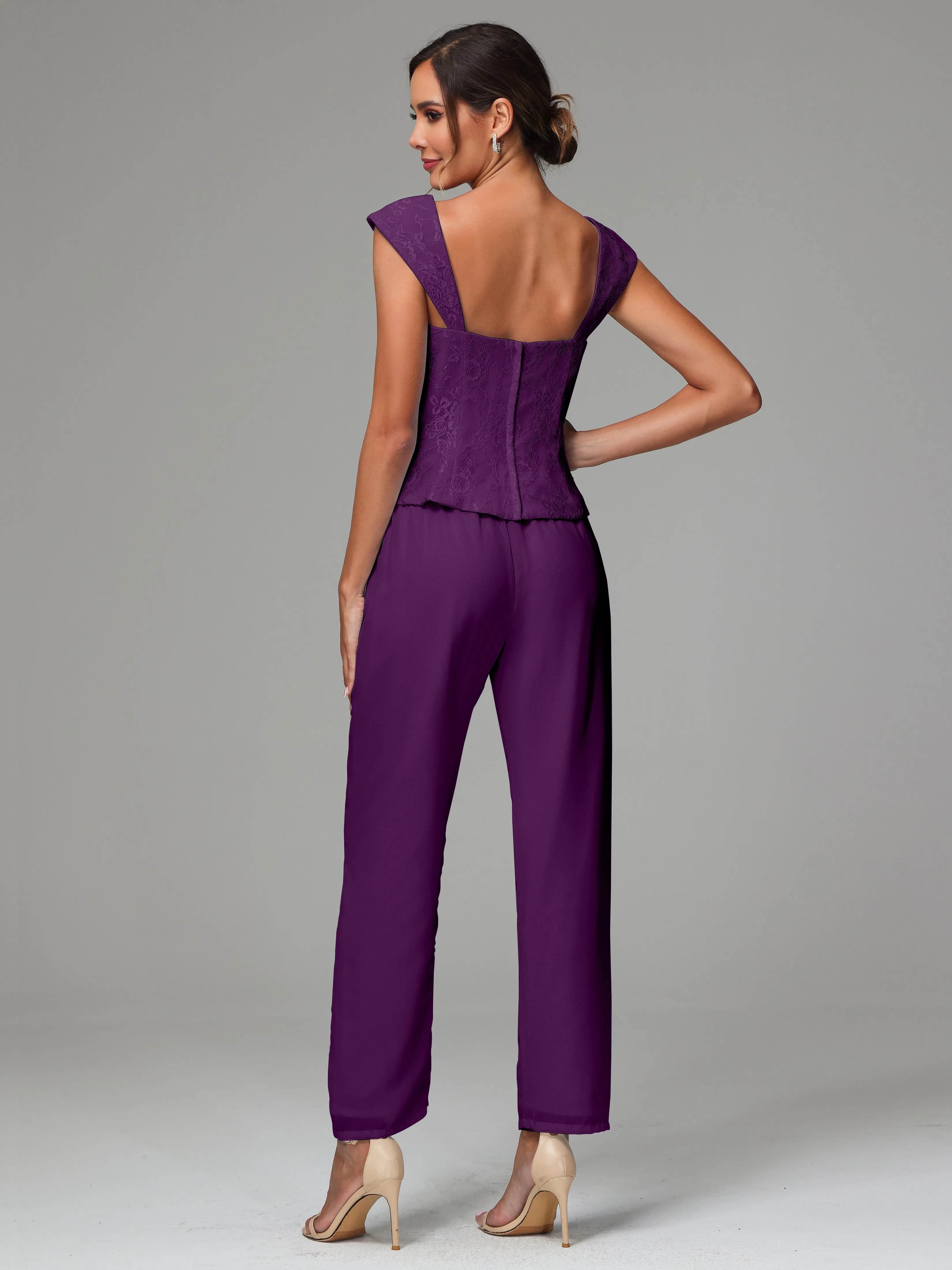 3 Pieces Chiffon Lace Long Sleeves Mother Of The Bride Dress Pants Suits