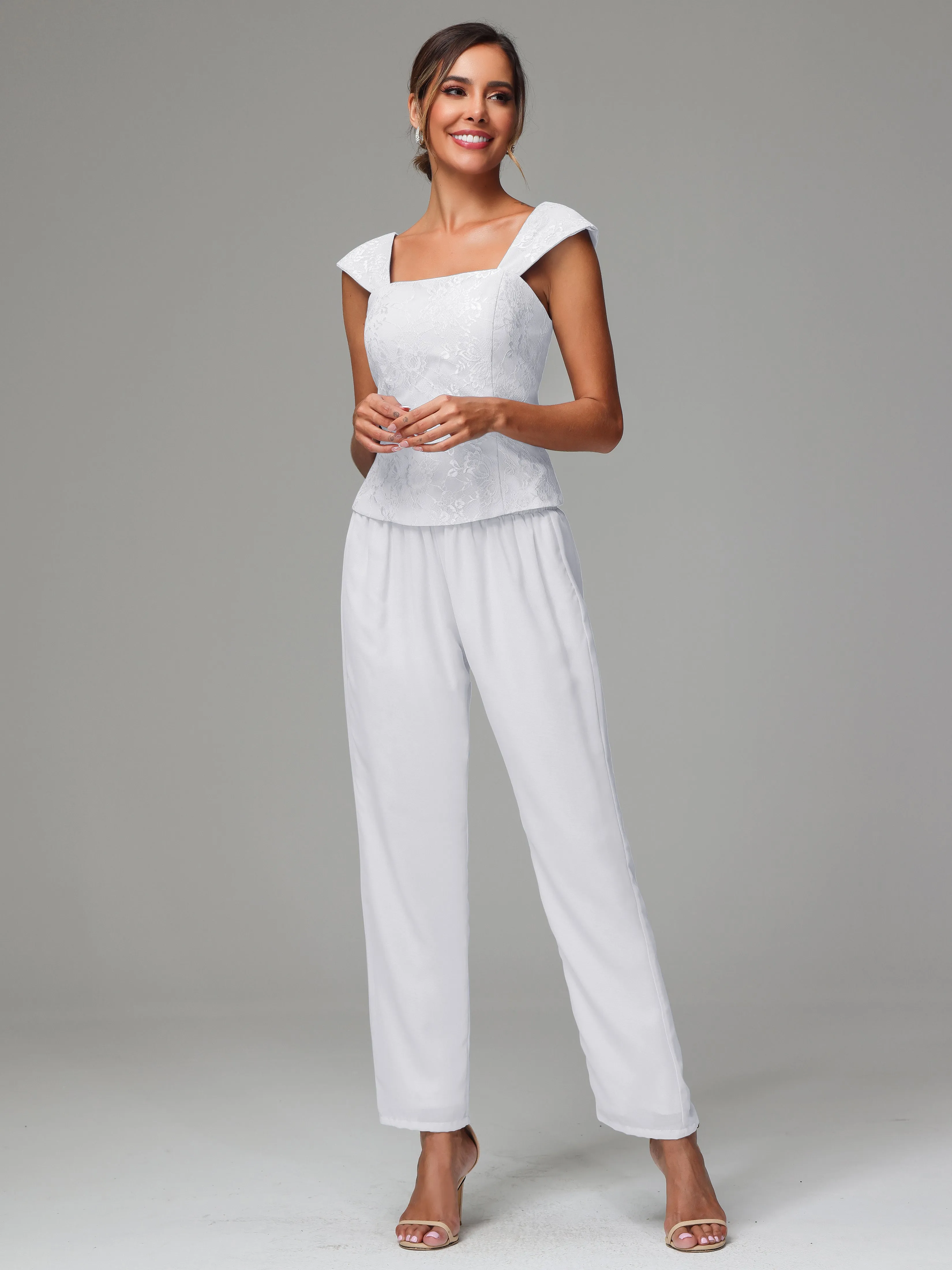3 Pieces Chiffon Lace Long Sleeves Mother Of The Bride Dress Pants Suits