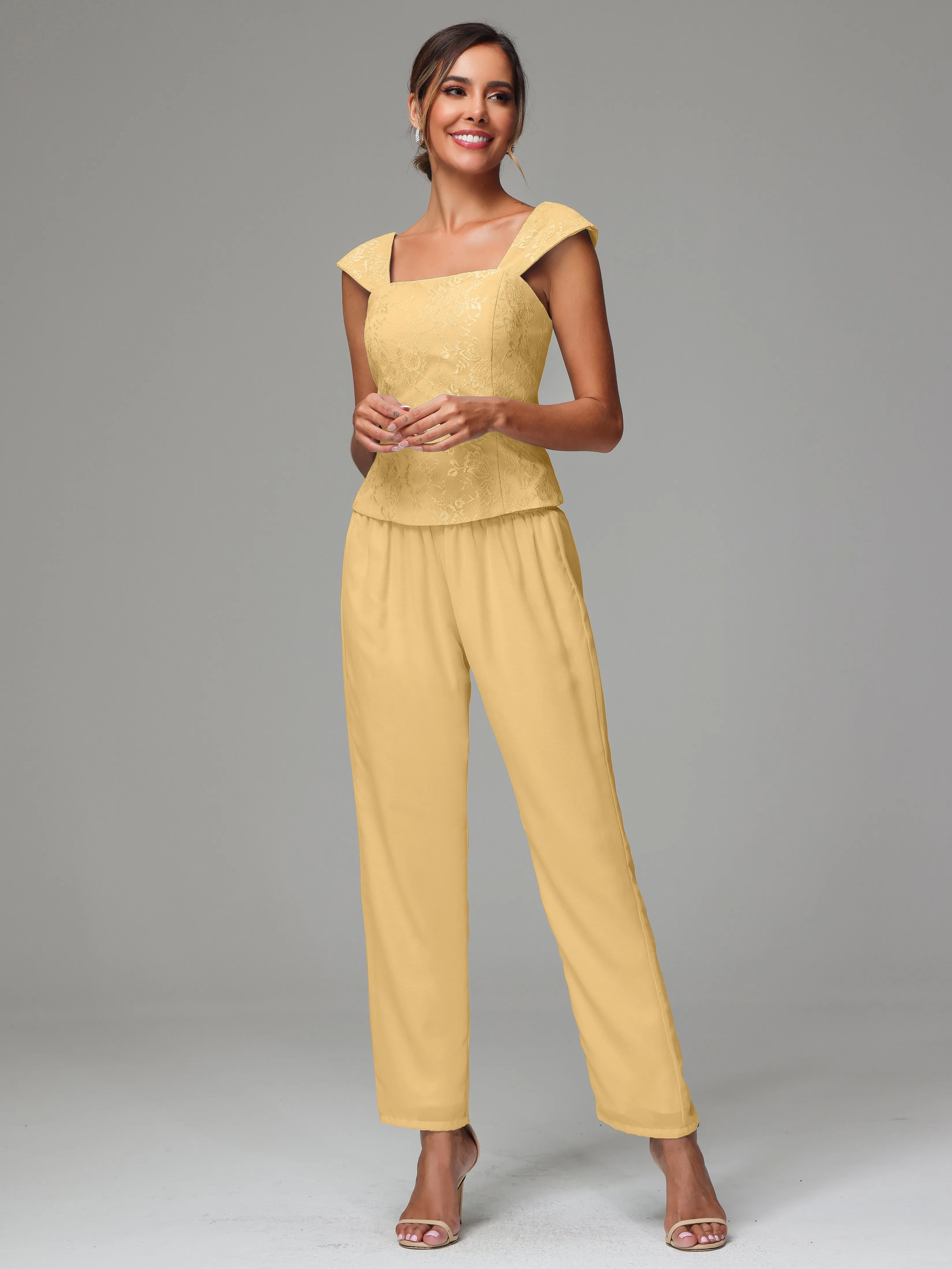 3 Pieces Chiffon Lace Long Sleeves Mother Of The Bride Dress Pants Suits