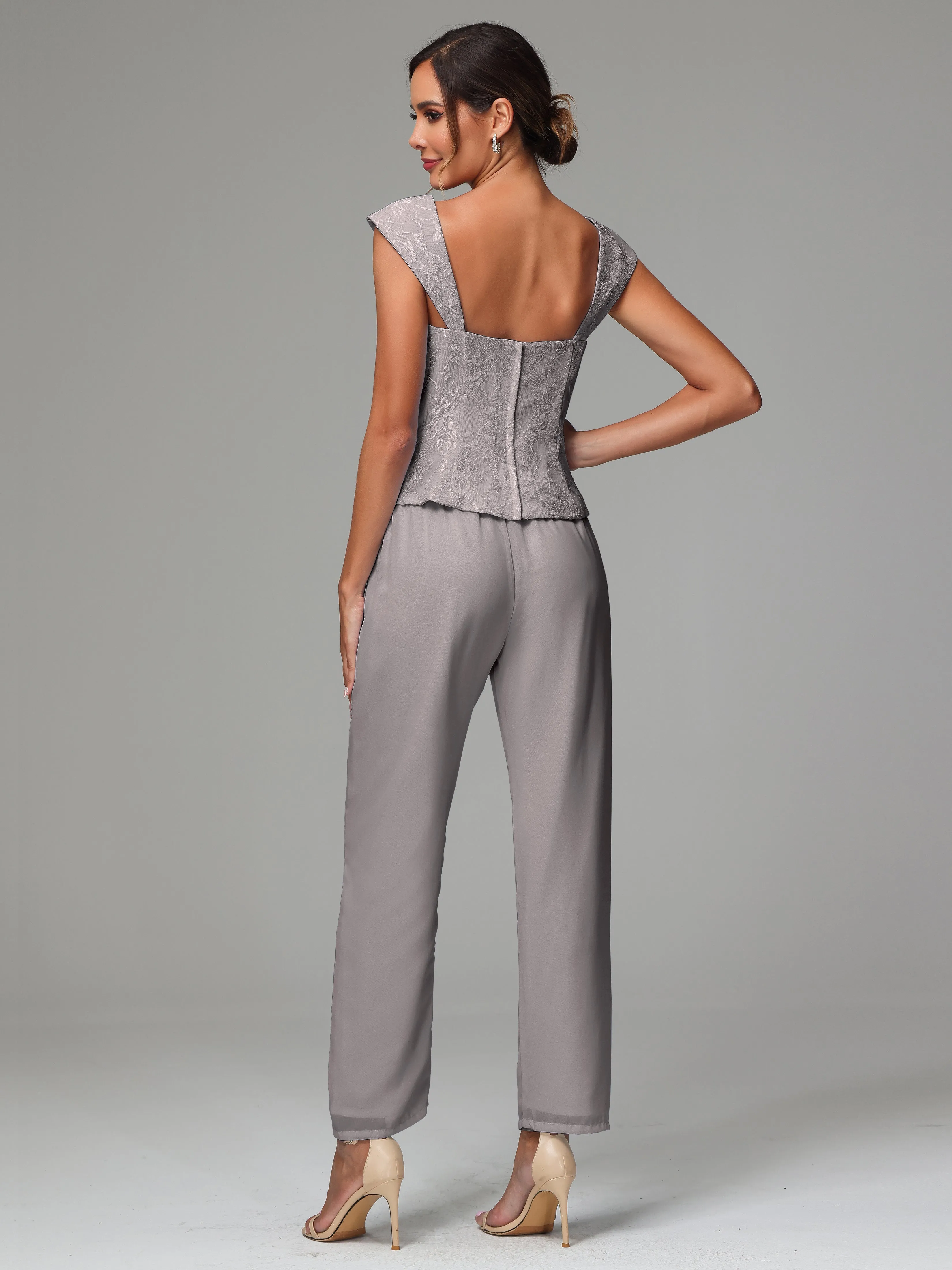 3 Pieces Chiffon Lace Long Sleeves Mother Of The Bride Dress Pants Suits