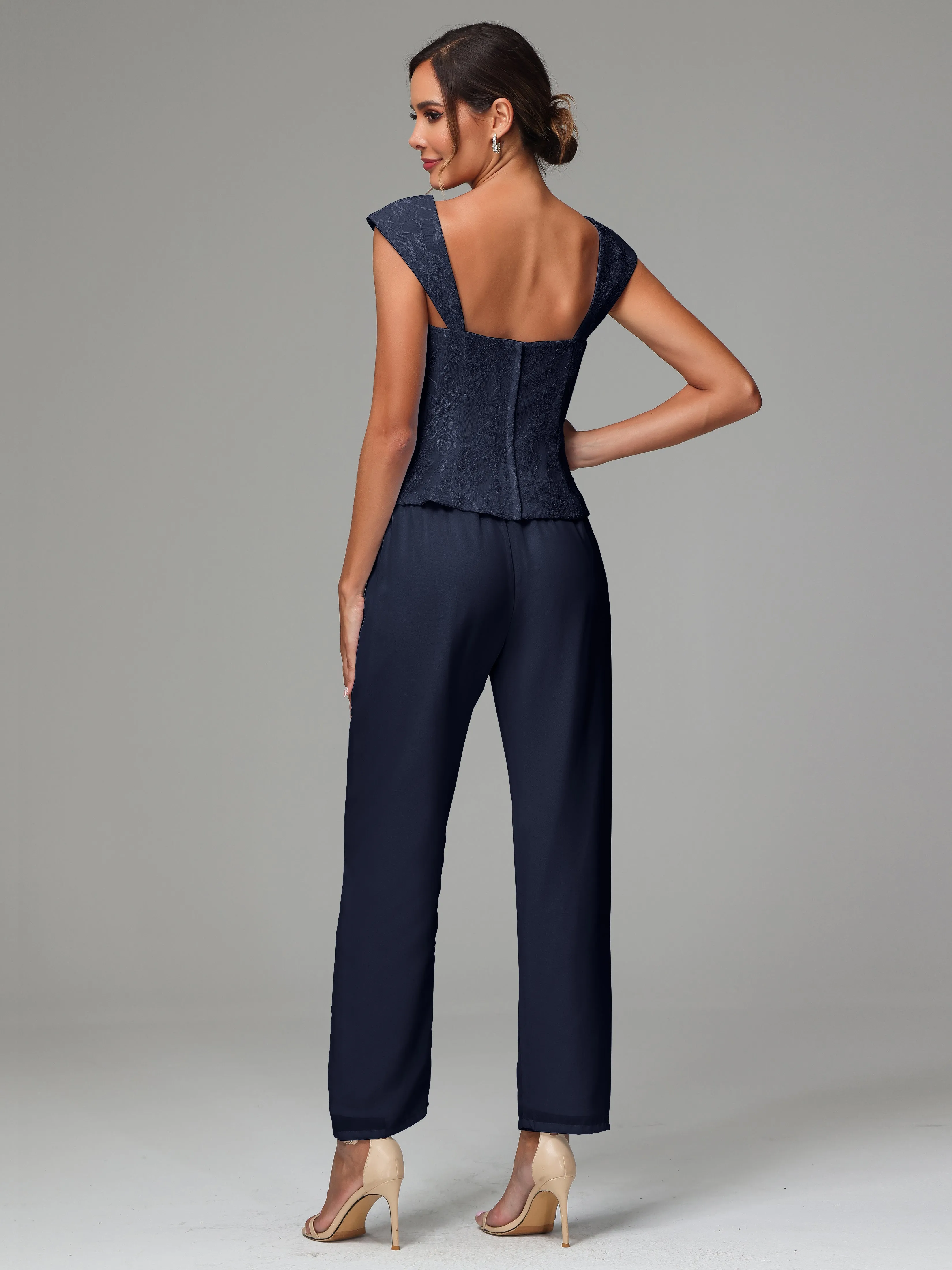 3 Pieces Chiffon Lace Long Sleeves Mother Of The Bride Dress Pants Suits