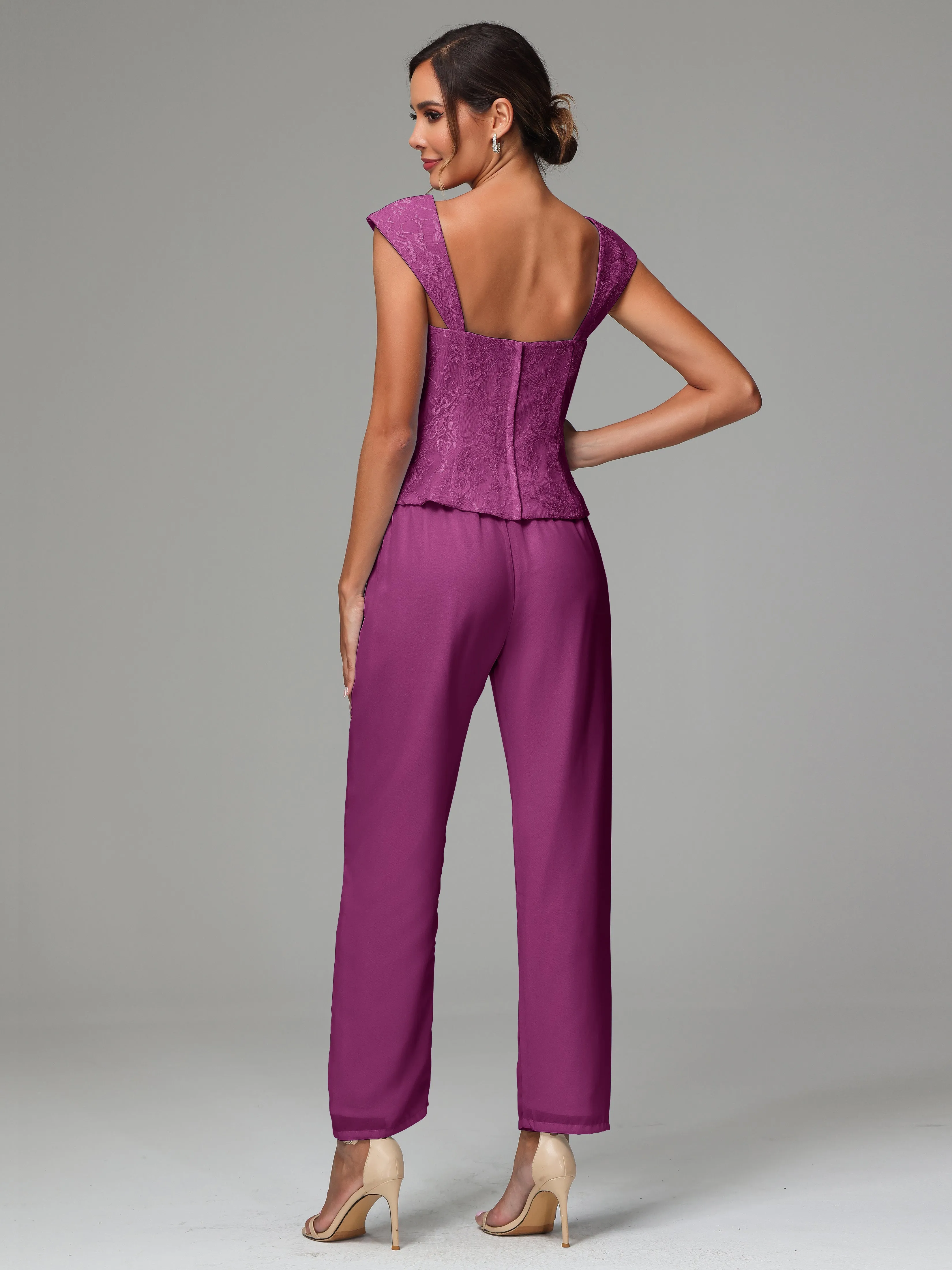 3 Pieces Chiffon Lace Long Sleeves Mother Of The Bride Dress Pants Suits