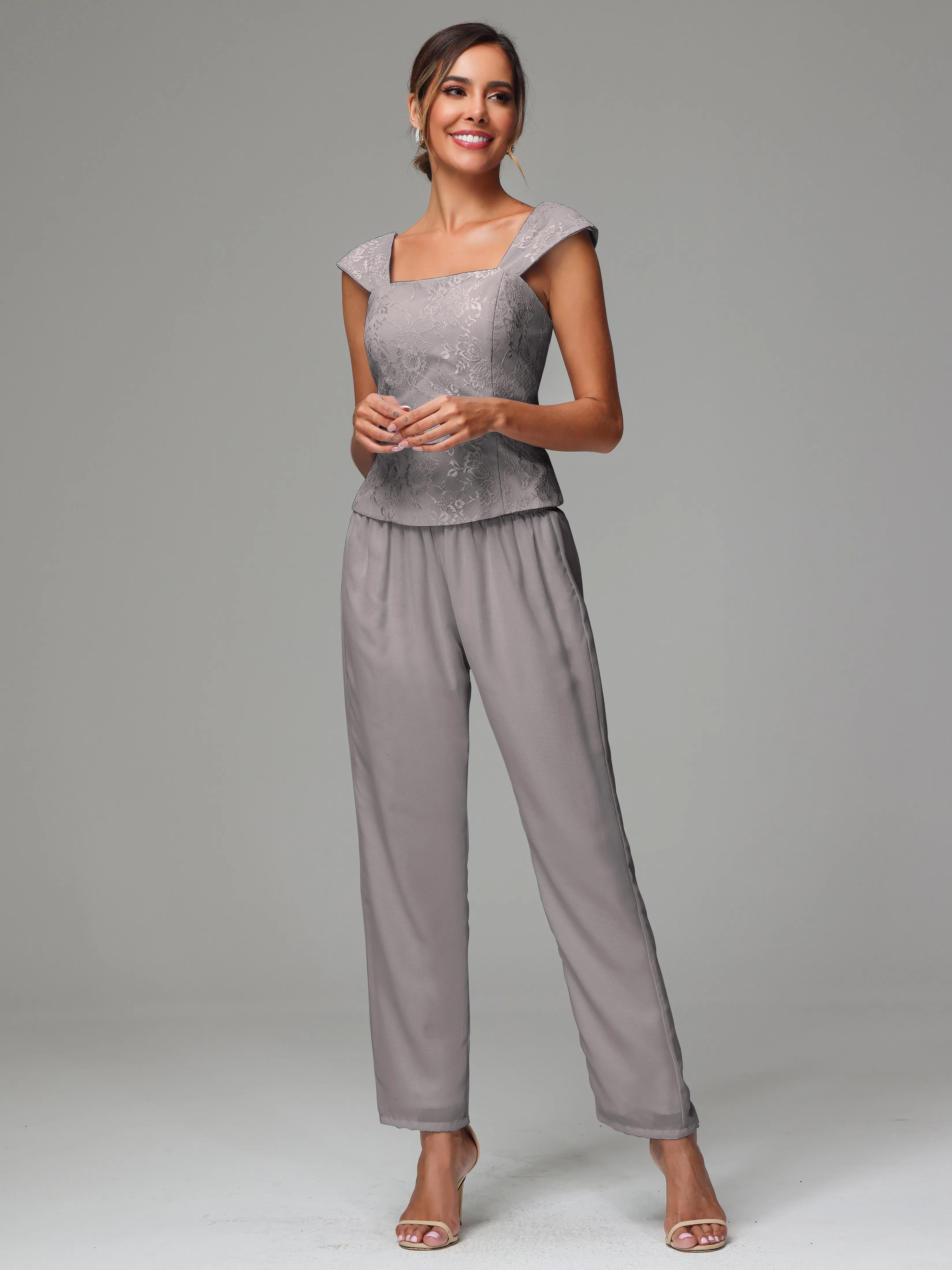 3 Pieces Chiffon Lace Long Sleeves Mother Of The Bride Dress Pants Suits
