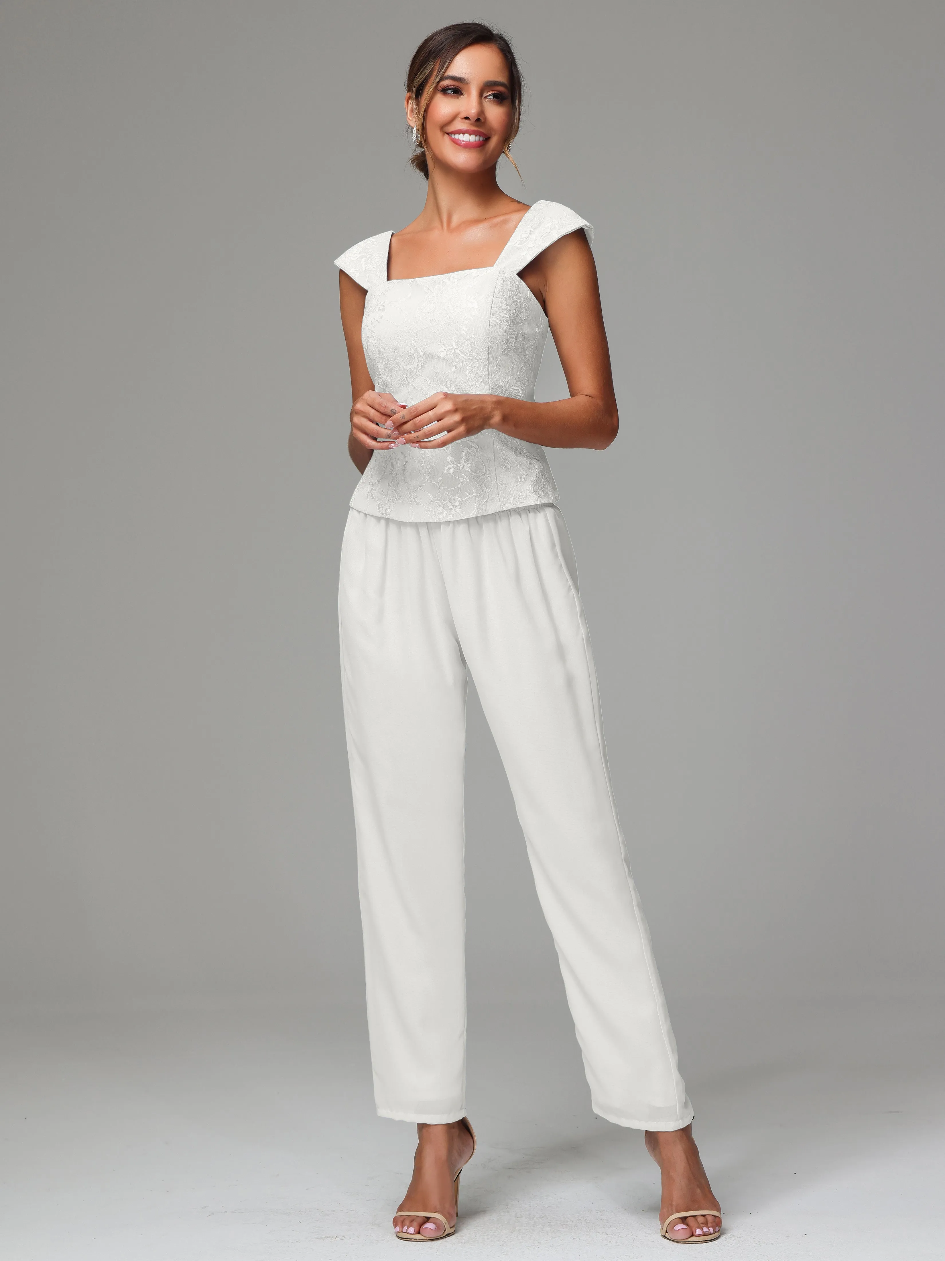 3 Pieces Chiffon Lace Long Sleeves Mother Of The Bride Dress Pants Suits