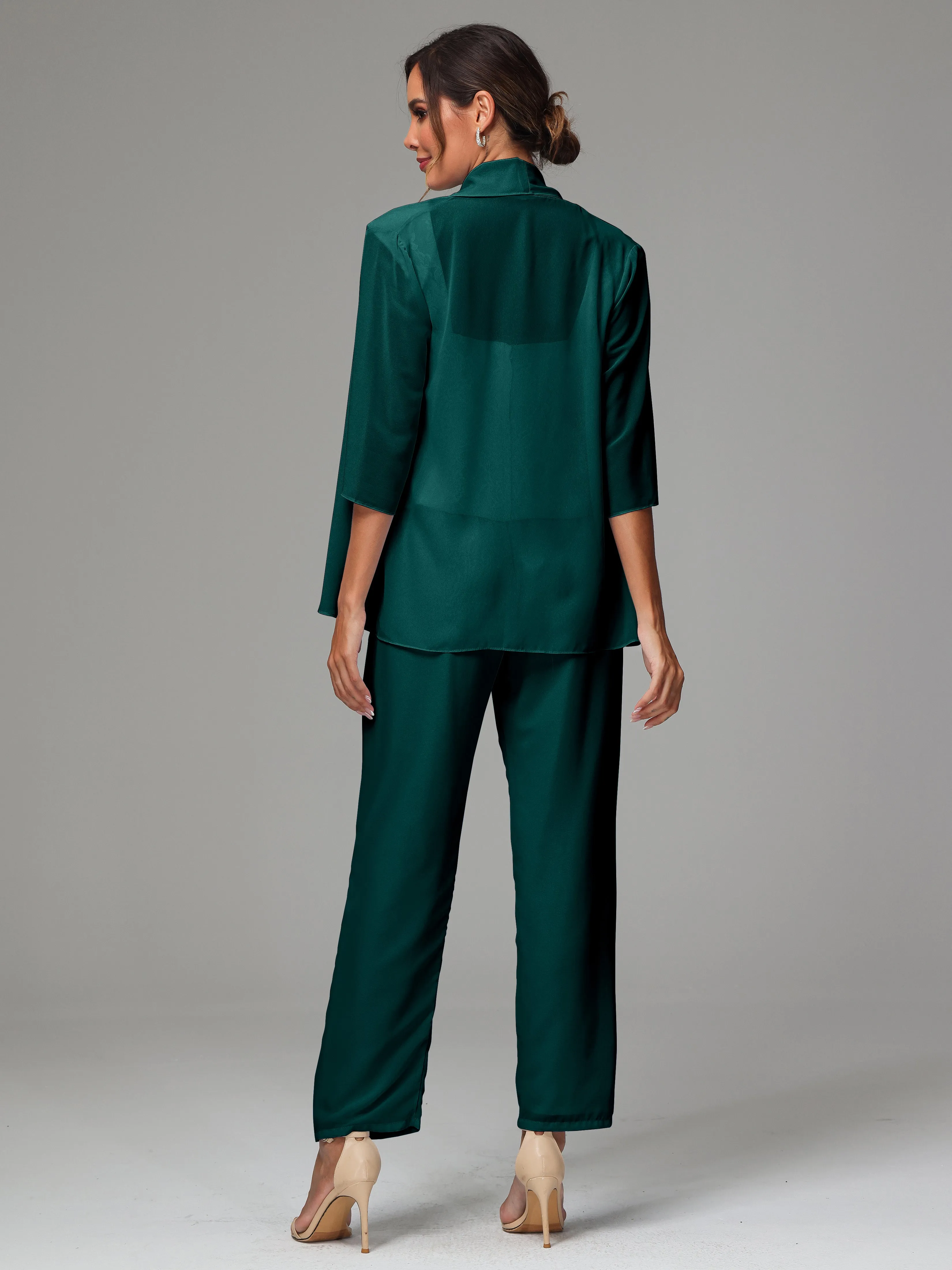 3 Pieces Chiffon Lace Long Sleeves Mother Of The Bride Dress Pants Suits