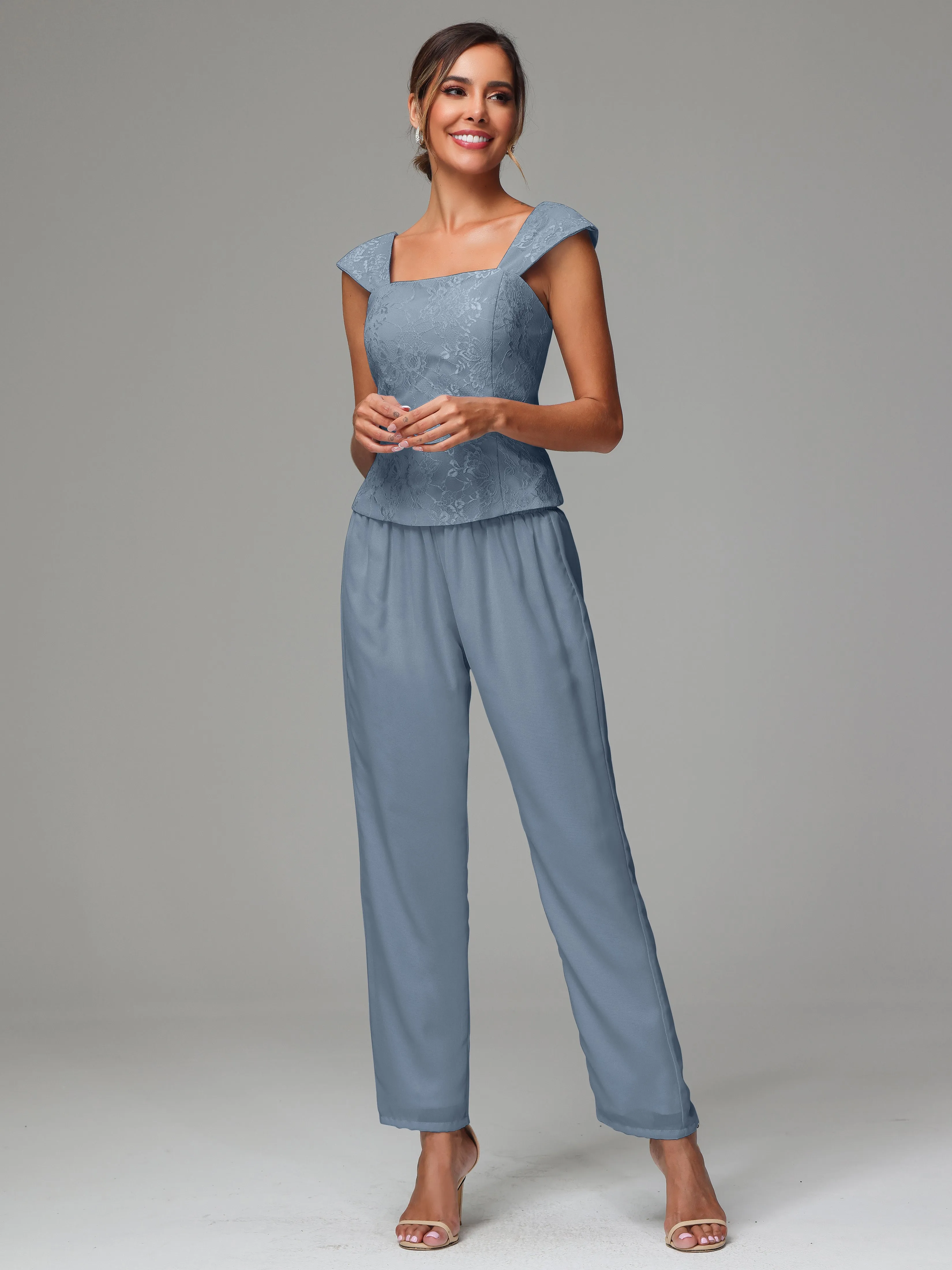 3 Pieces Chiffon Lace Long Sleeves Mother Of The Bride Dress Pants Suits