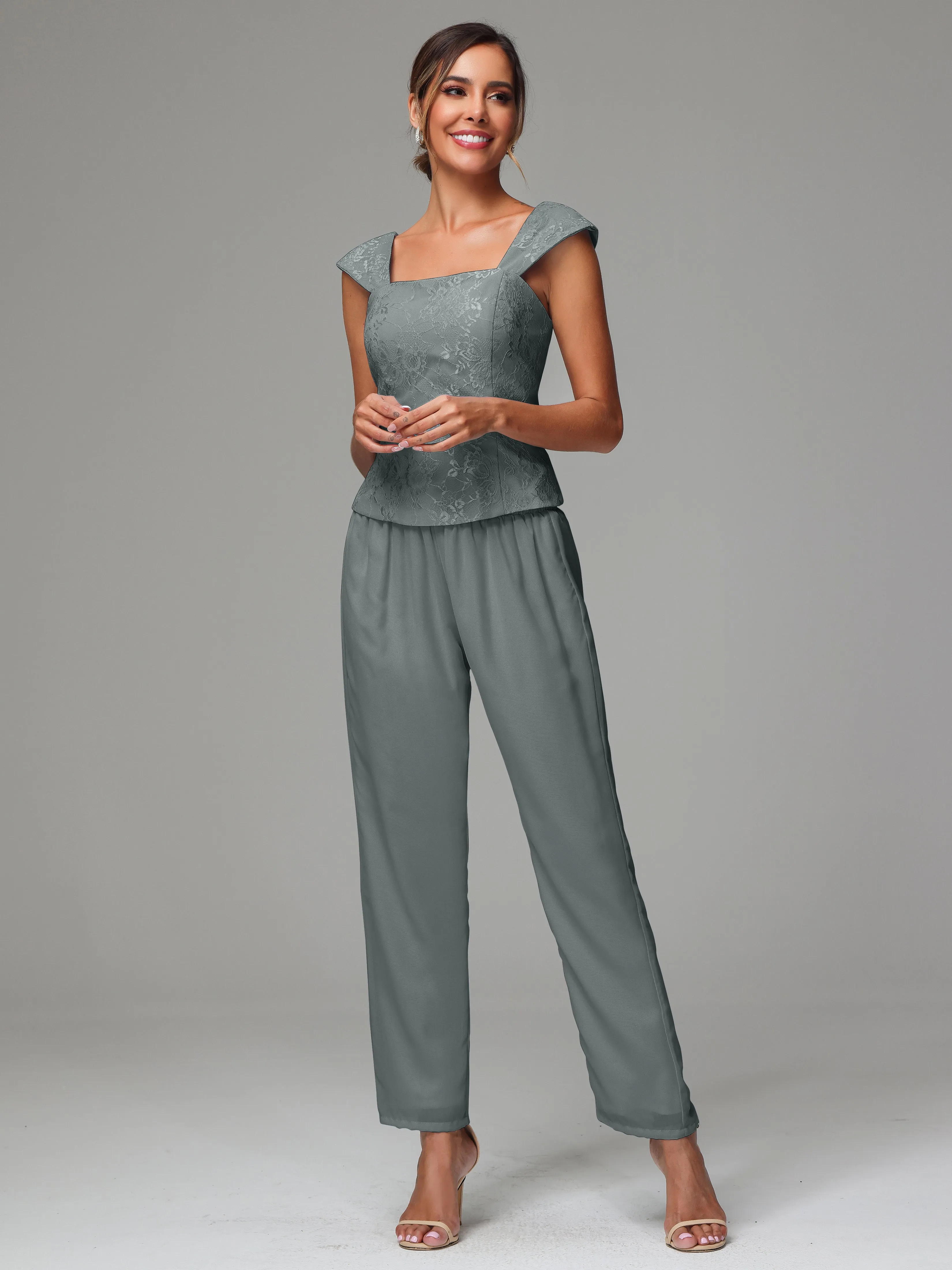3 Pieces Chiffon Lace Long Sleeves Mother Of The Bride Dress Pants Suits