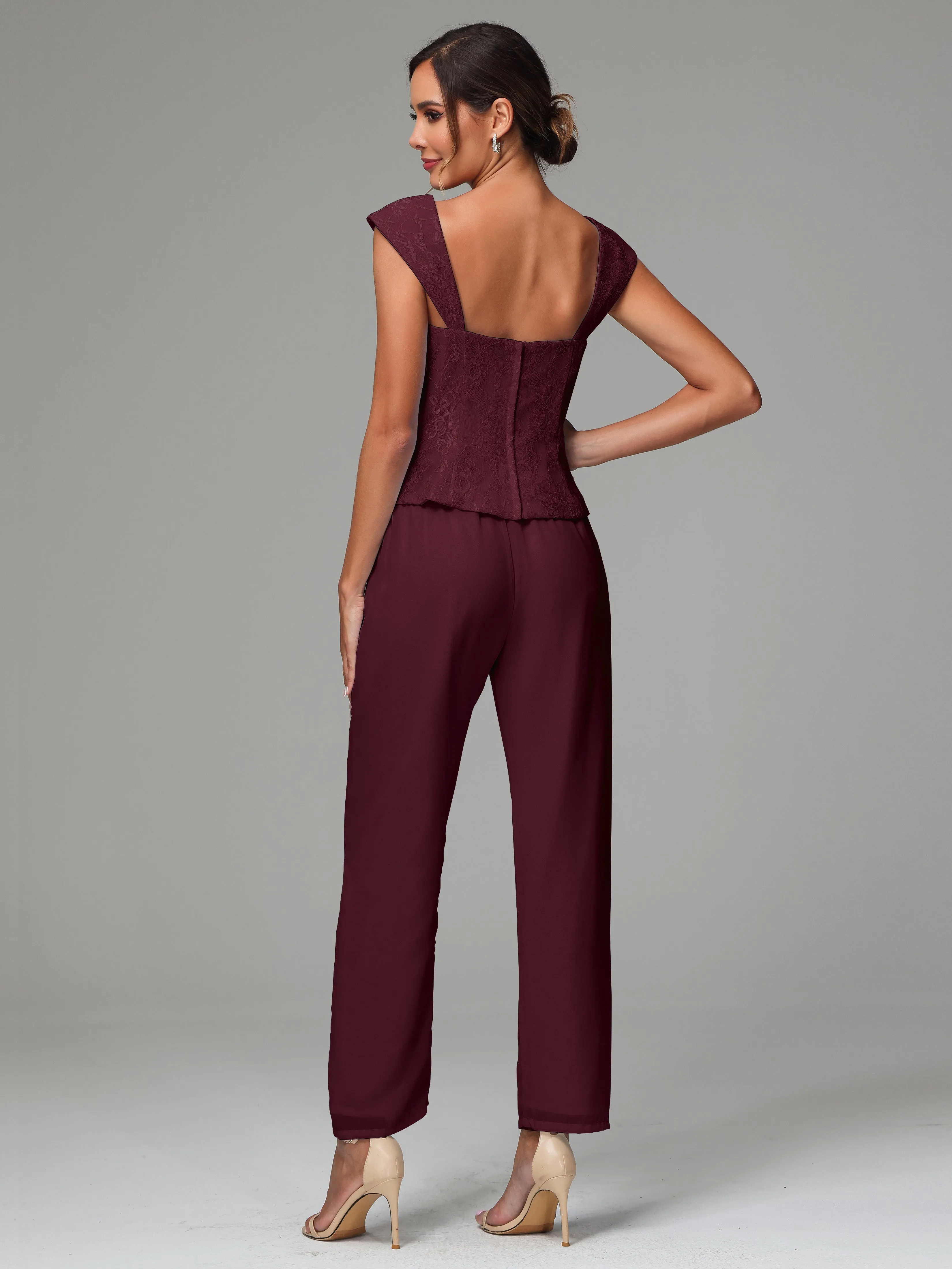 3 Pieces Chiffon Lace Long Sleeves Mother Of The Bride Dress Pants Suits