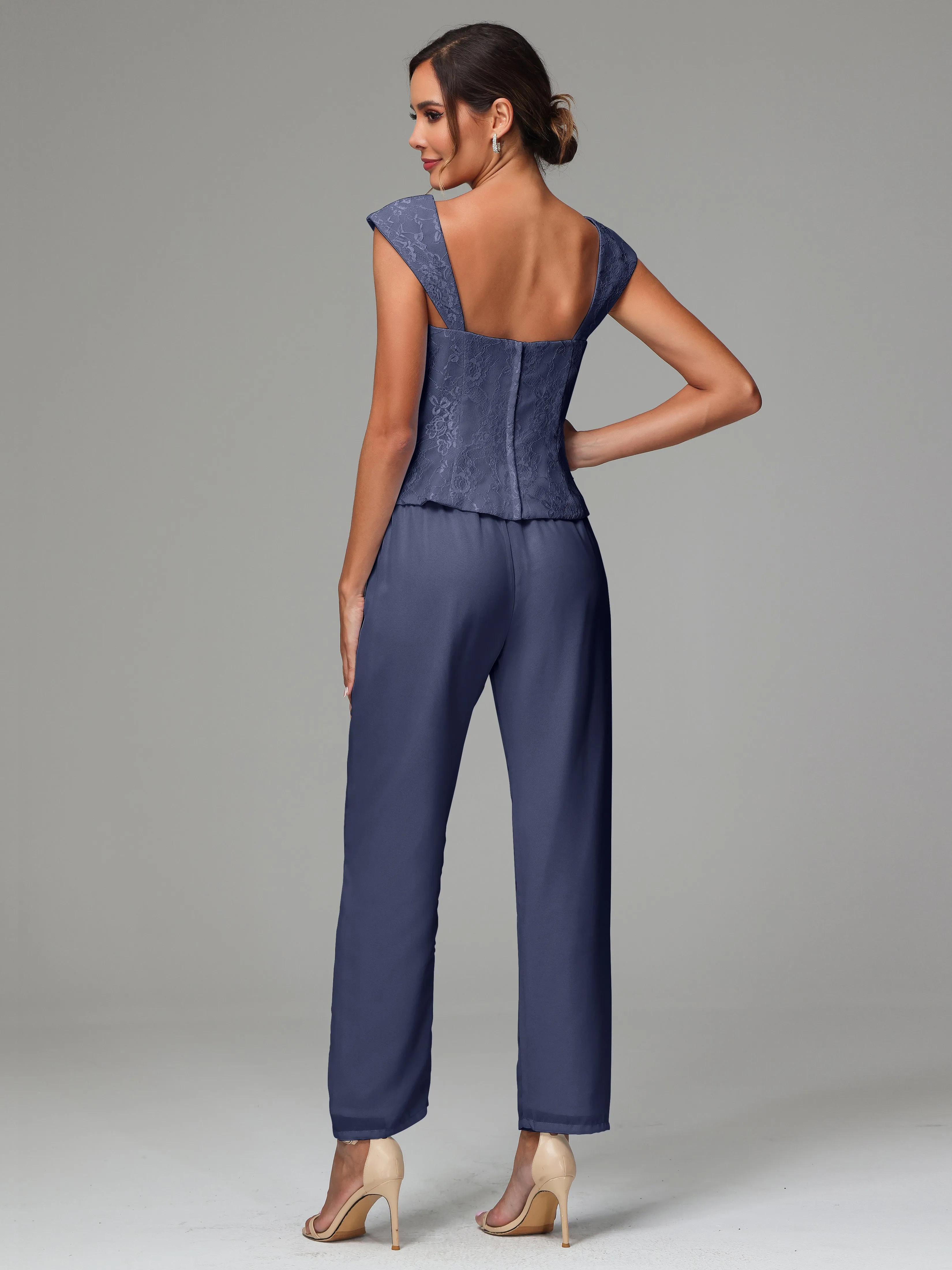 3 Pieces Chiffon Lace Long Sleeves Mother Of The Bride Dress Pants Suits